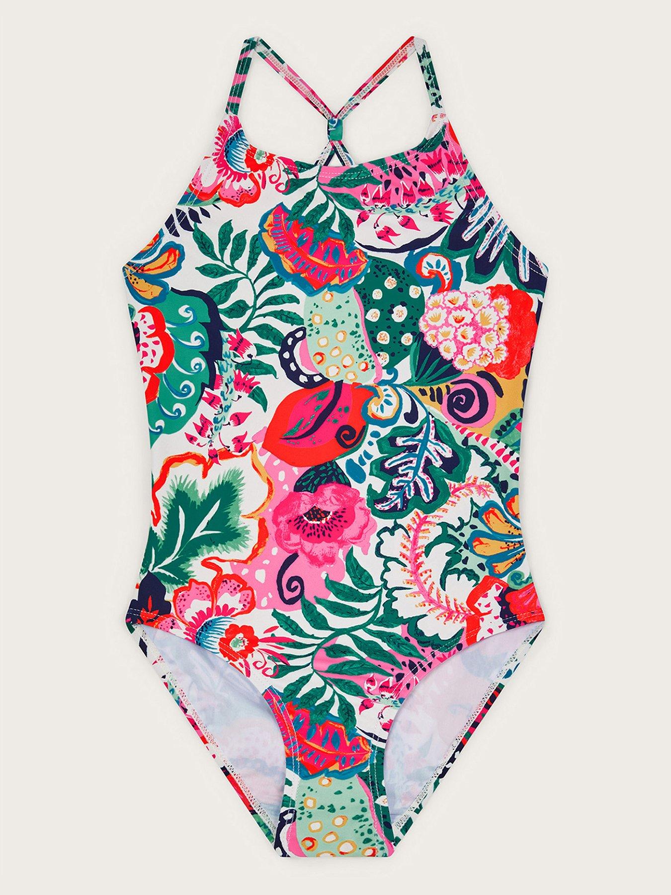 undefined Girls Tropical Print Swimsuit - Green