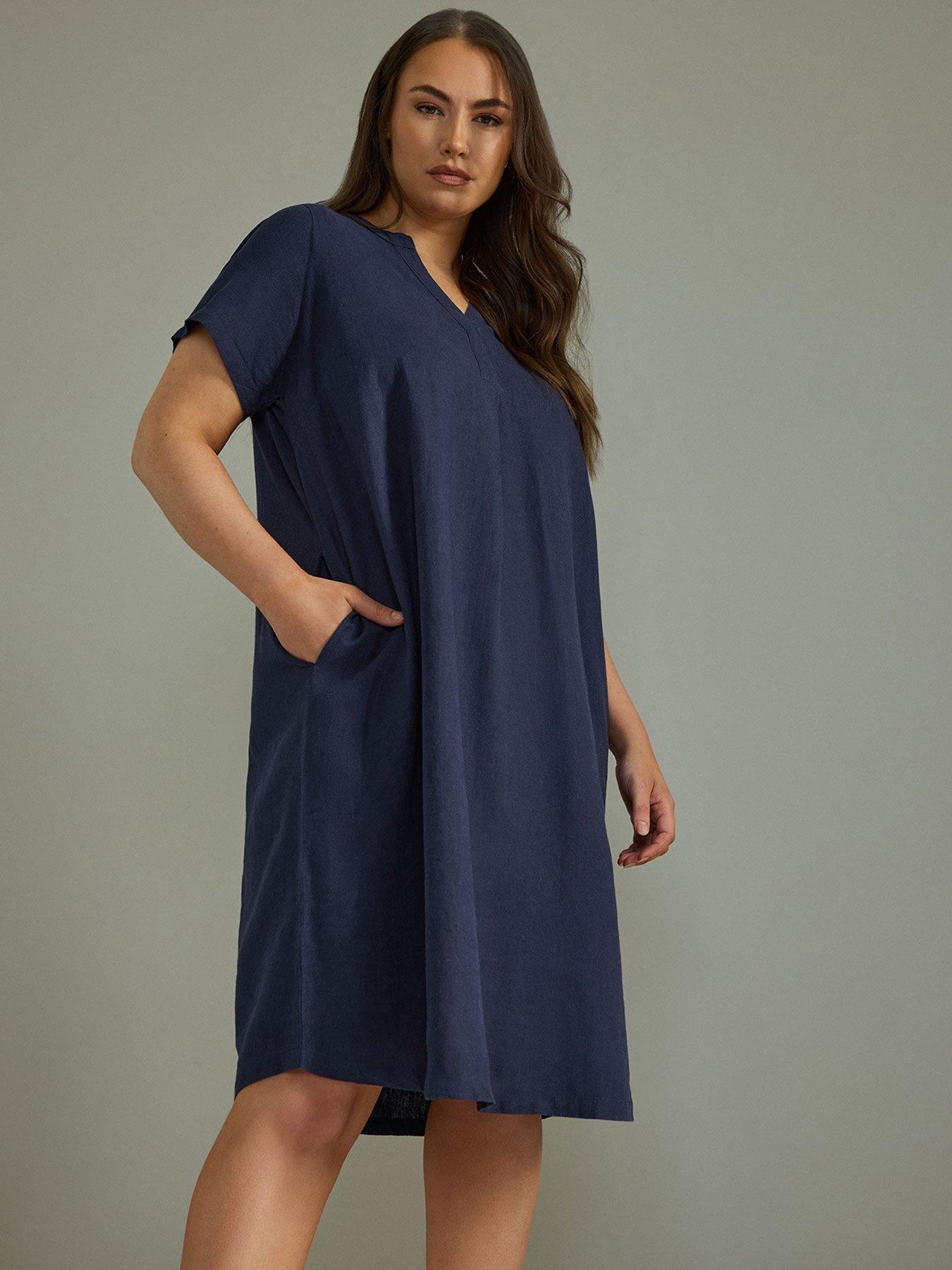 undefined Short Sleeve Midi Linen Dress