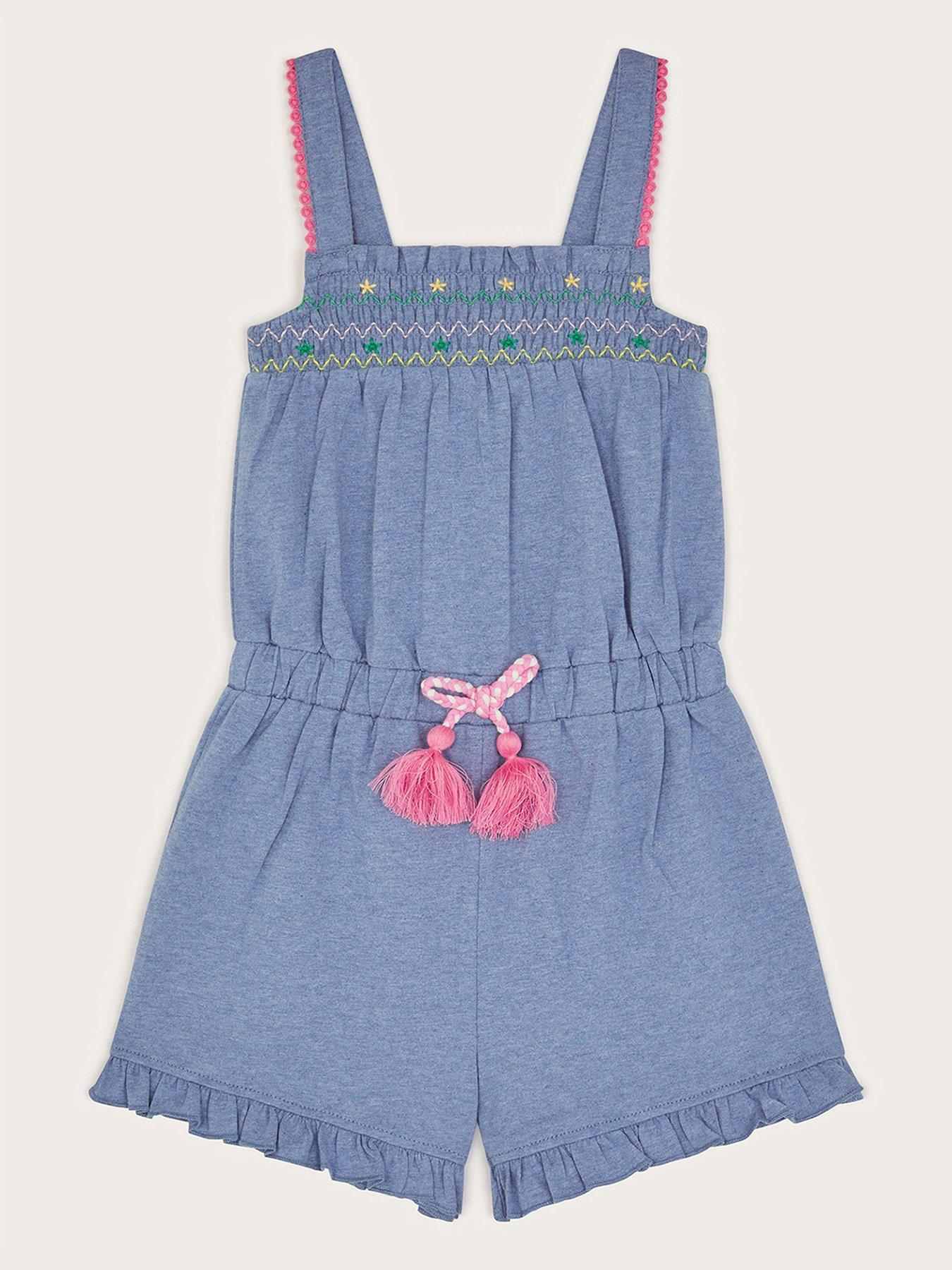 undefined Girls Marl Embroidered Playsuit - Blue