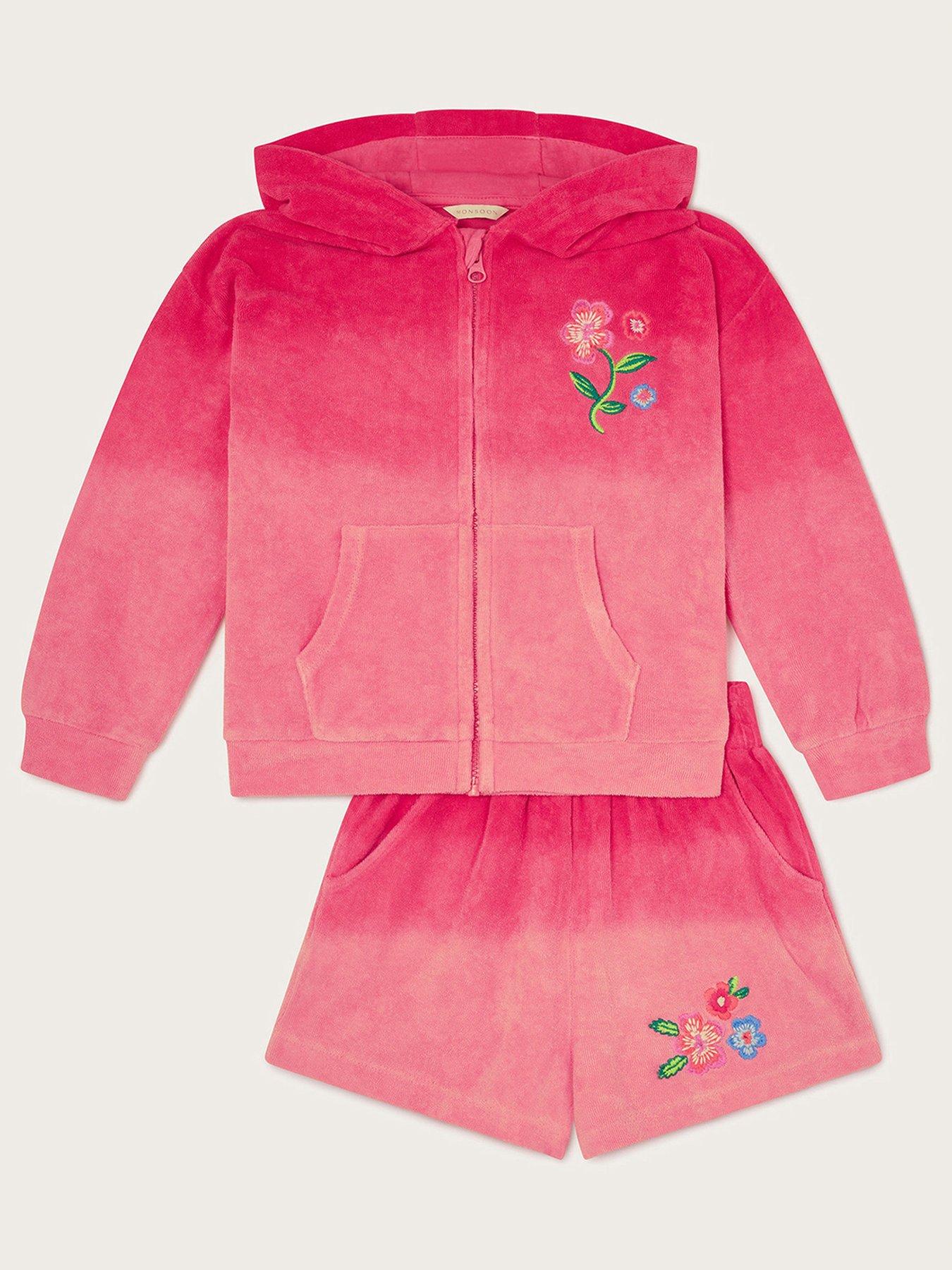 undefined Girls Ombre Towelling Zip Through Set - Pink