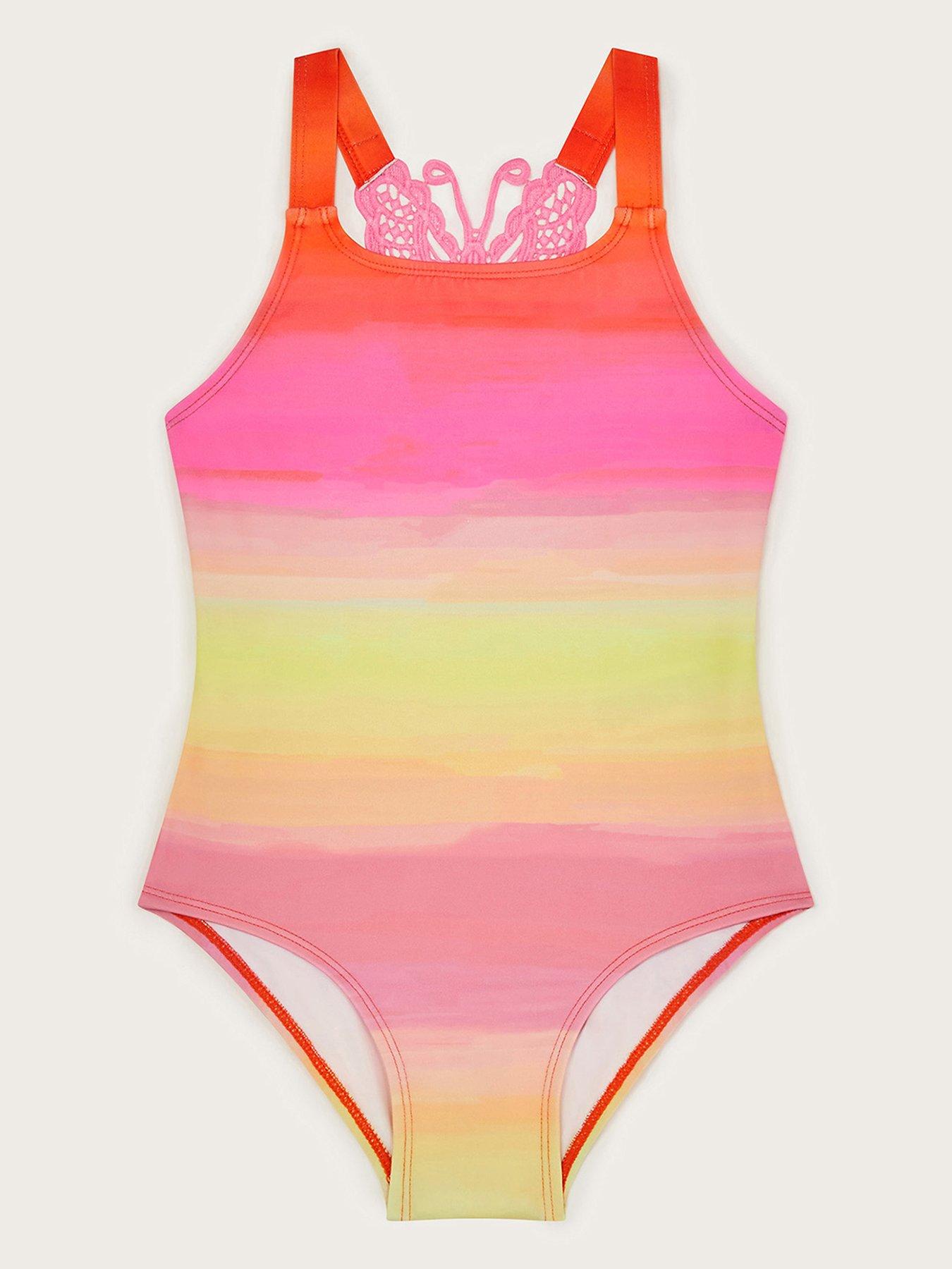 undefined Girls Ombre Butterfly Strap Swimsuit - Pink