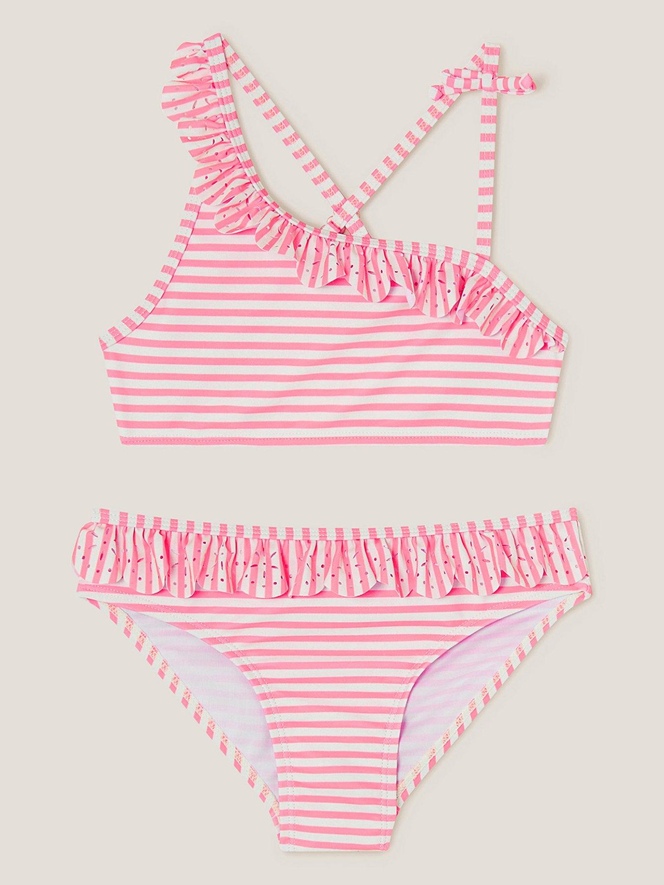 undefined Girls Stripe Ruffle Bikini Set - Orange