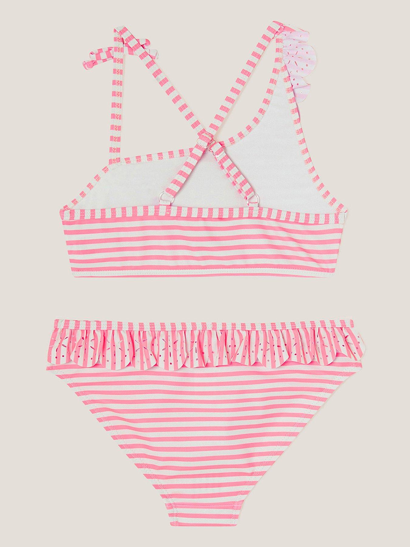 Image 2 of 3 of Monsoon Girls Stripe Ruffle Bikini Set - Orange