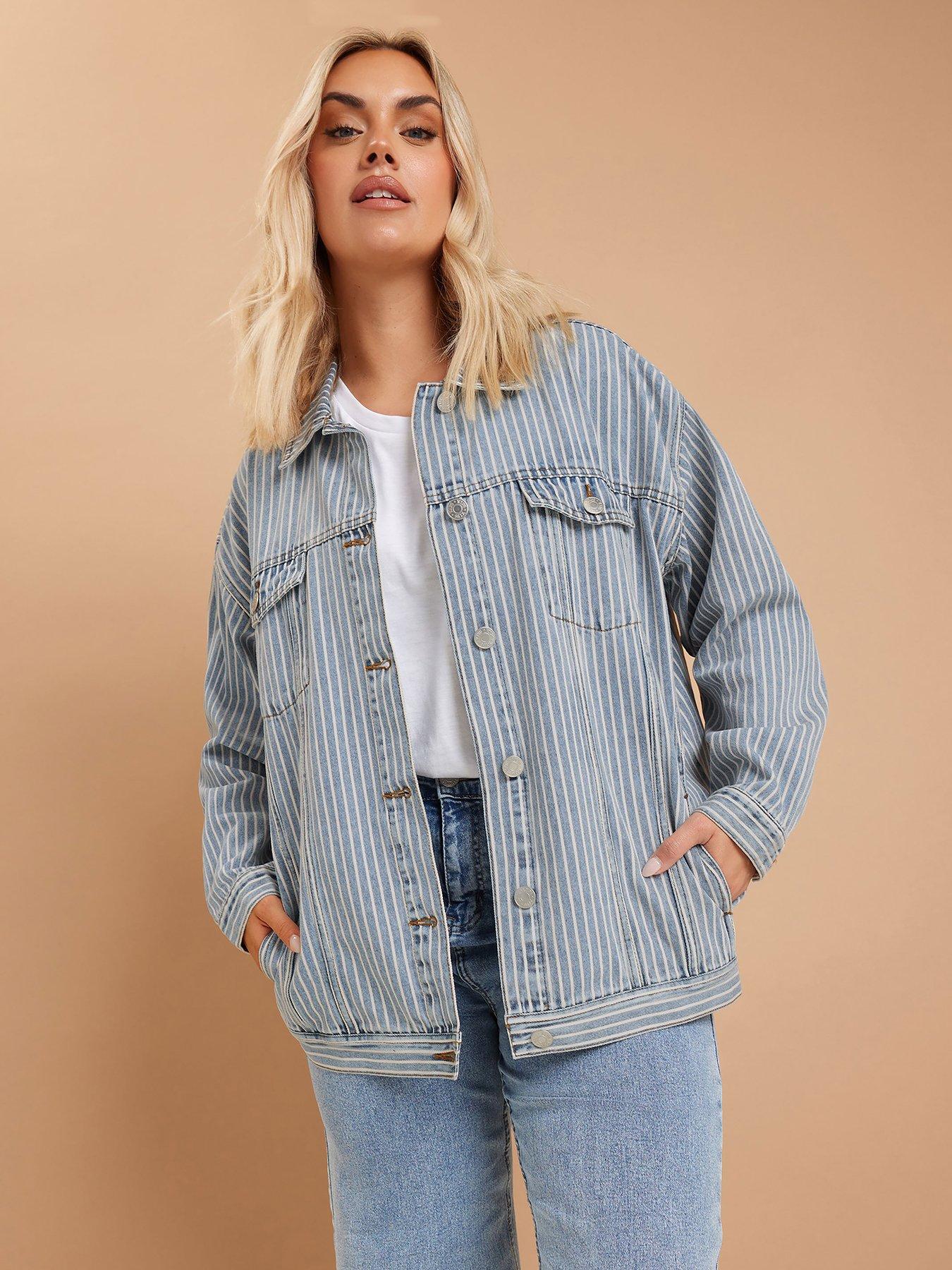 Image 1 of 4 of Yours Curve Pinstripe Denim Oversized Jacket - Blue
