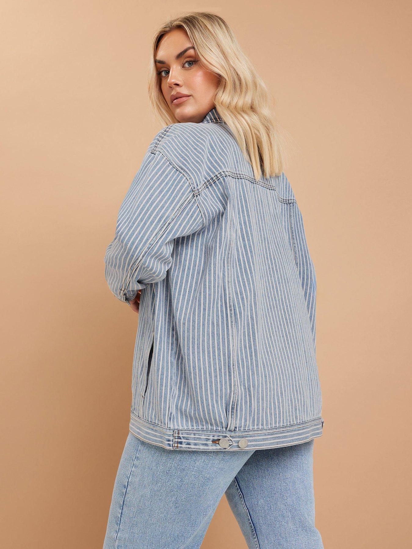 Image 2 of 4 of Yours Curve Pinstripe Denim Oversized Jacket - Blue