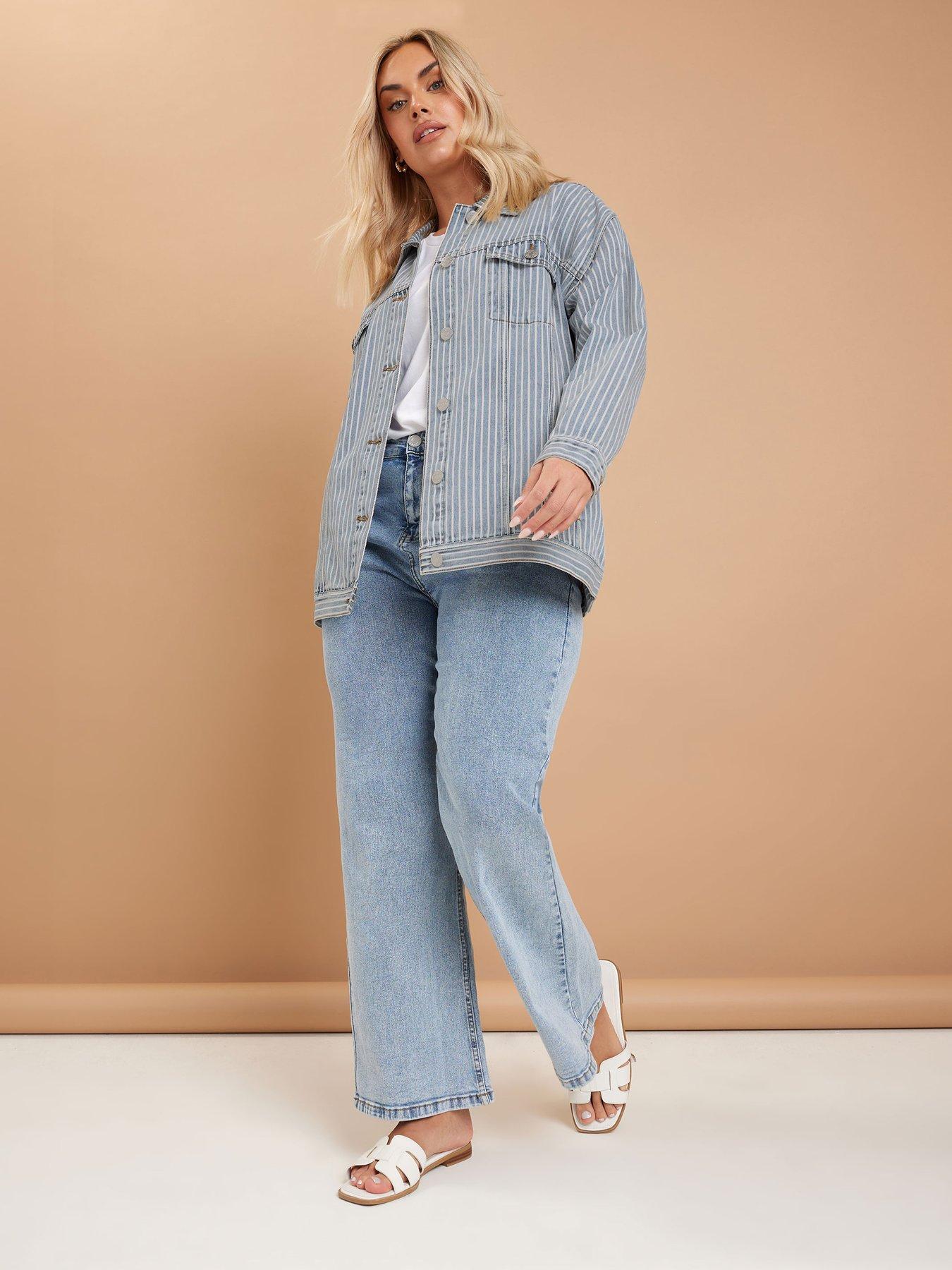 Image 3 of 4 of Yours Curve Pinstripe Denim Oversized Jacket - Blue