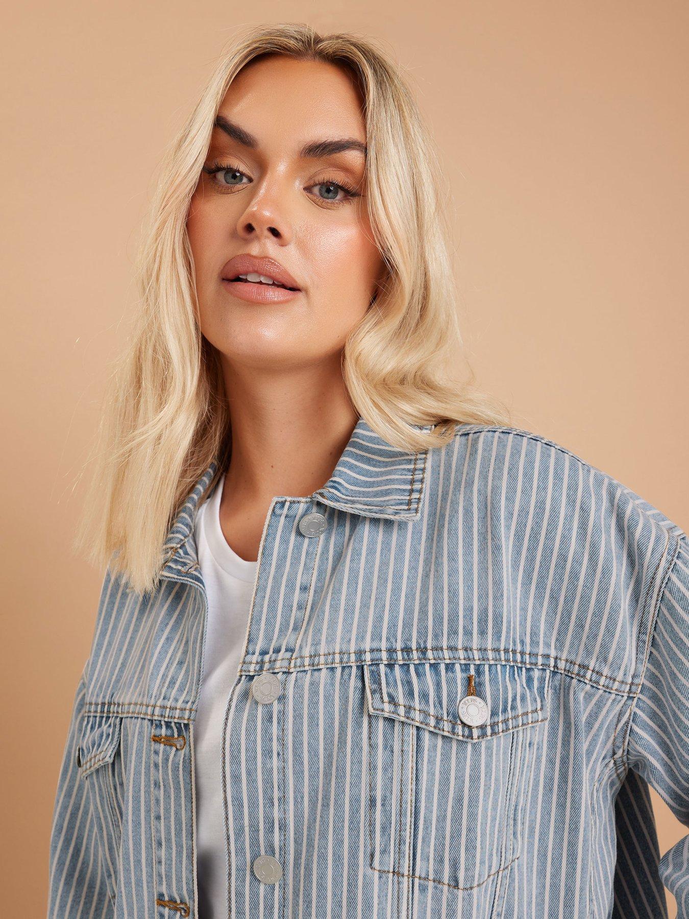 Image 4 of 4 of Yours Curve Pinstripe Denim Oversized Jacket - Blue