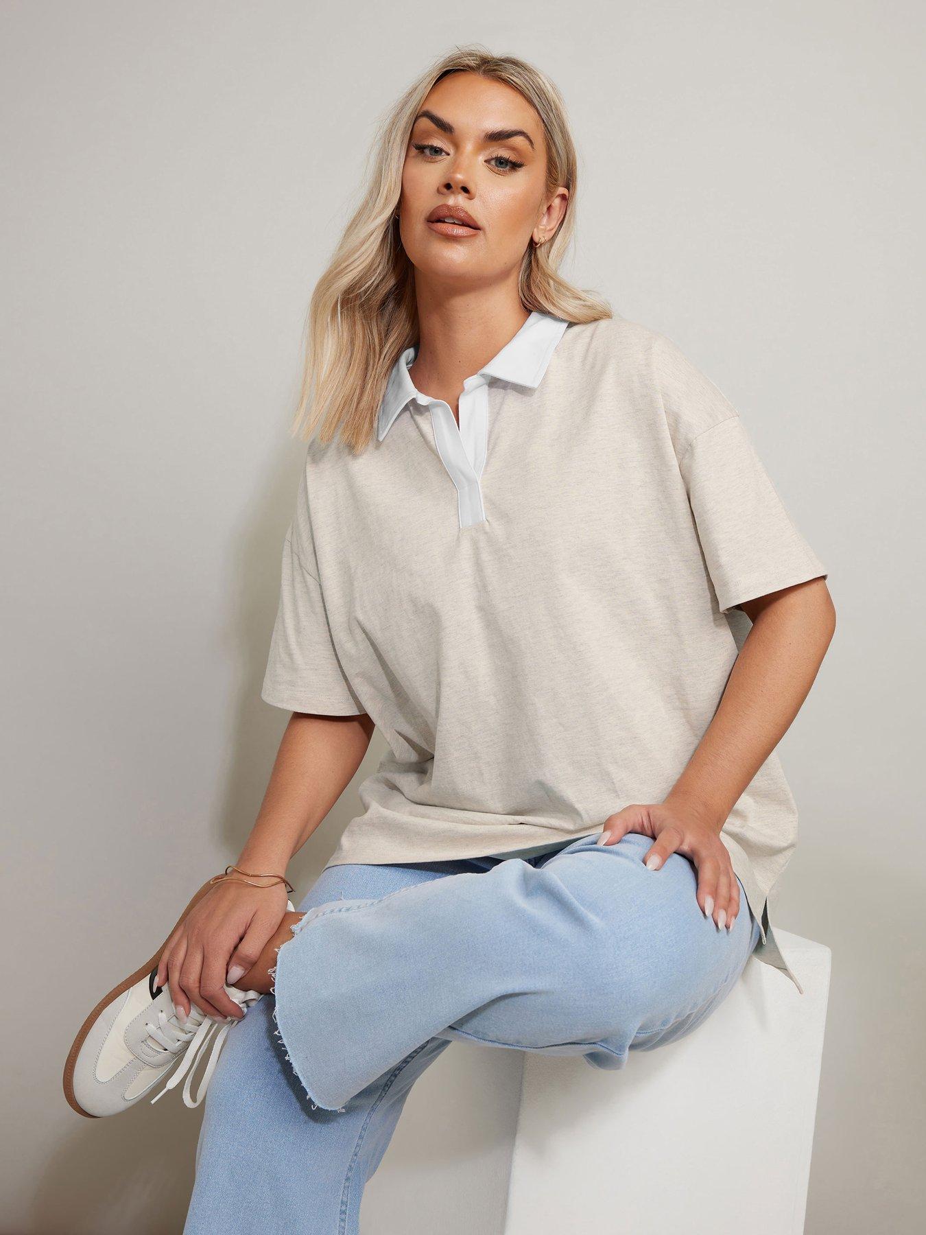 undefined Curve Rugby Contrast Collar Top - Natural