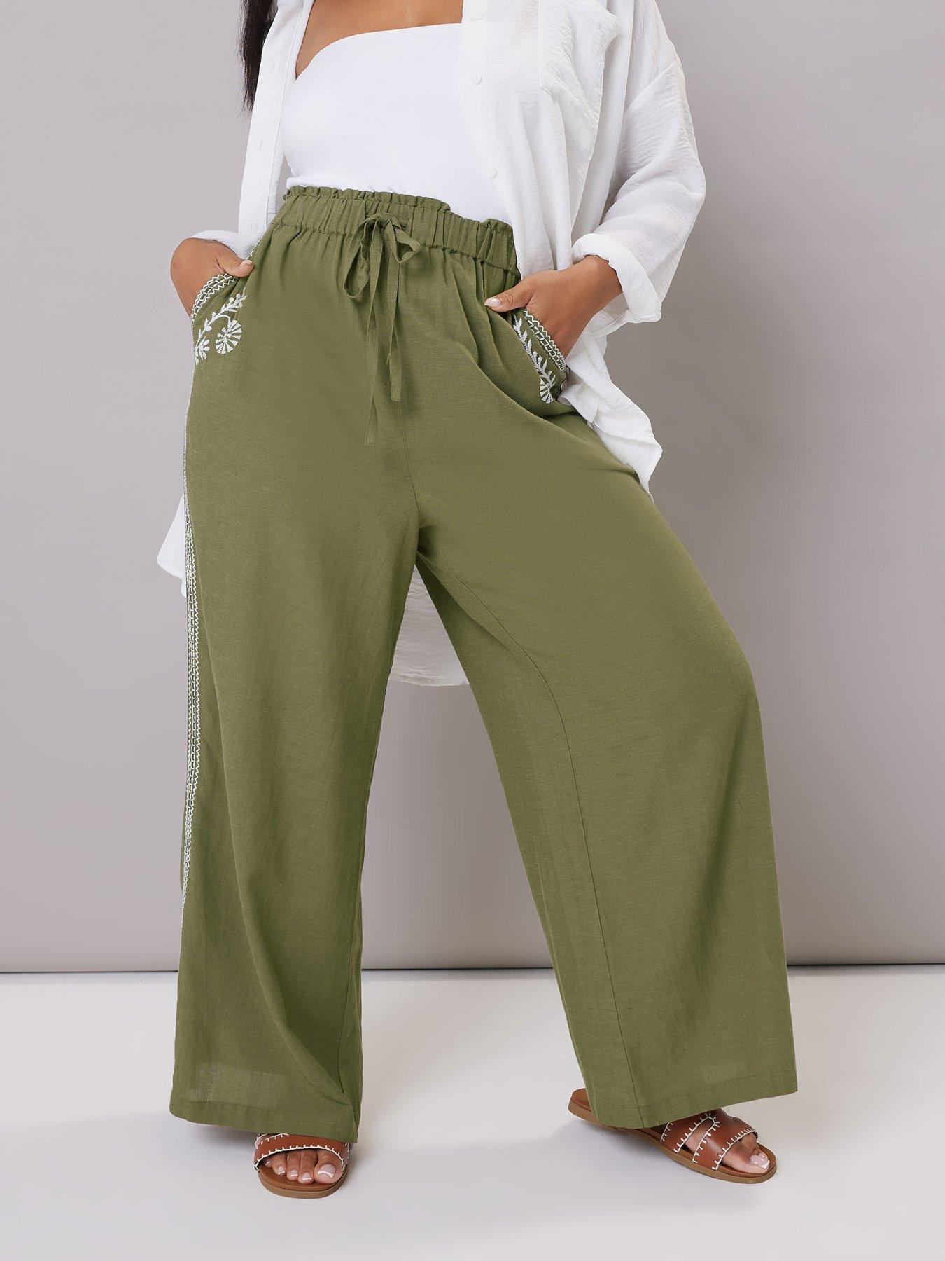 undefined Curve Embroidery Wide Leg Trouser