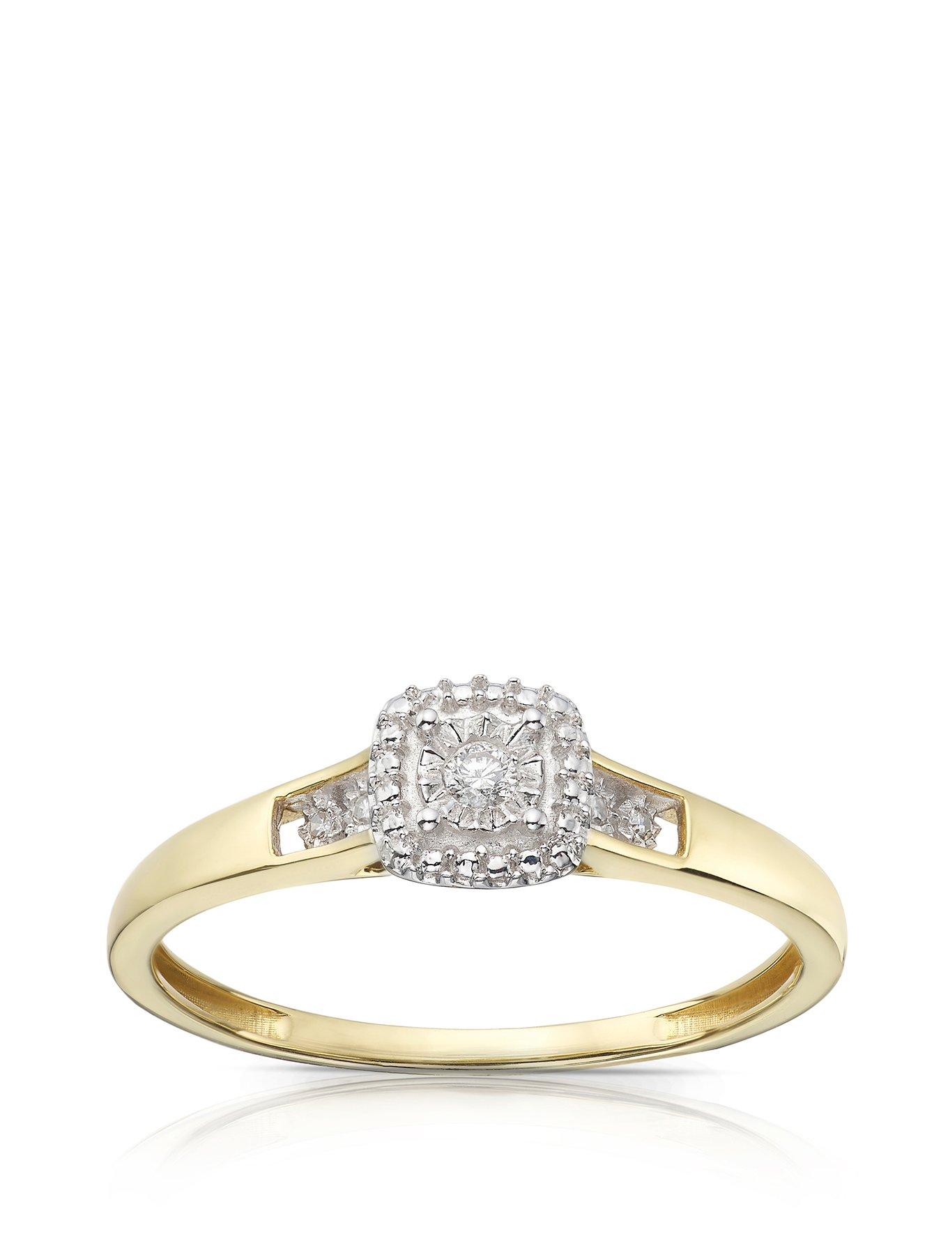 undefined 9ct Yellow Gold Engagement Ring. 0.04ct Total Diamond Cushion Ring