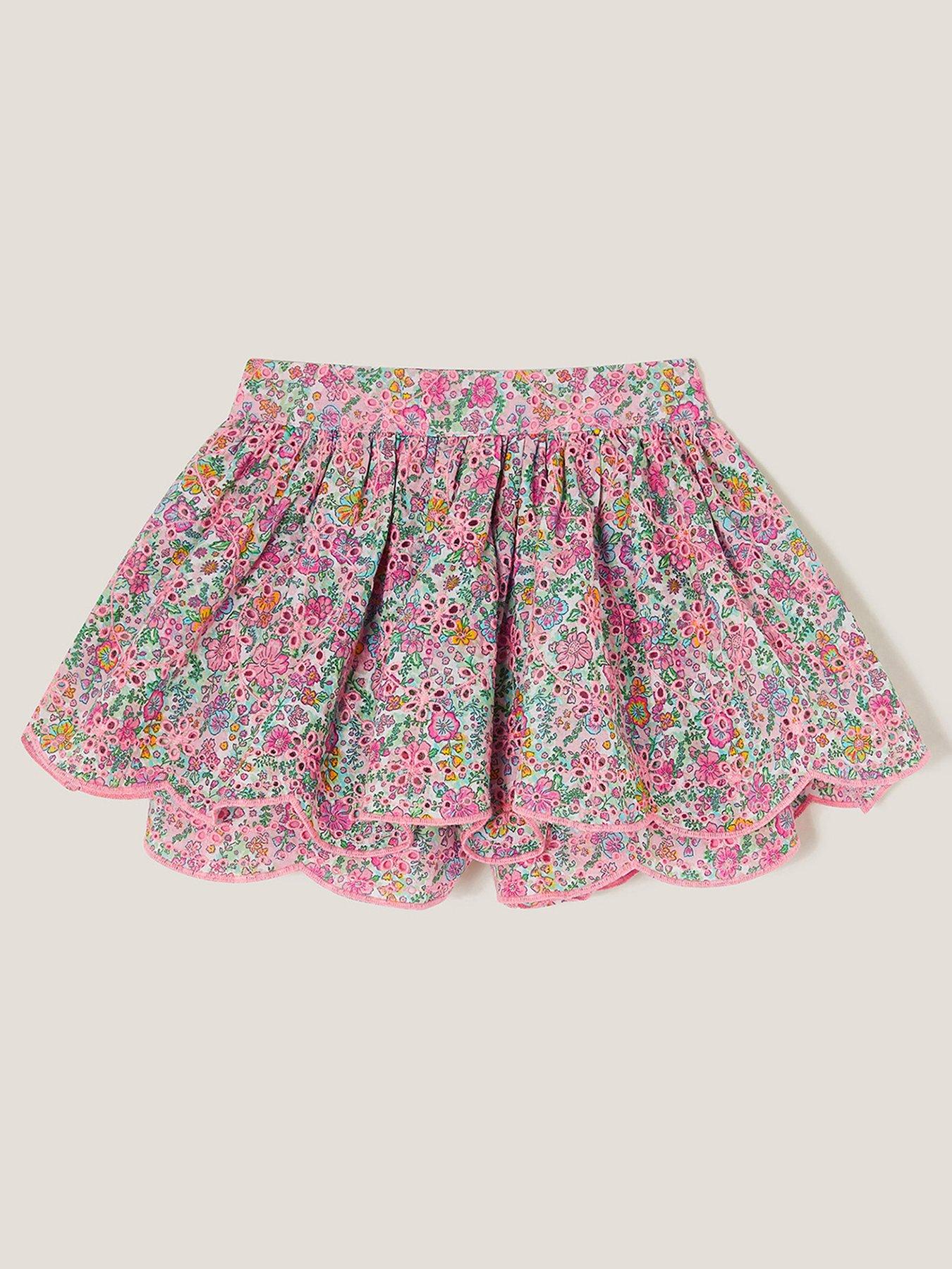 Image 1 of 3 of Monsoon Girls Broderie Floral Print Skort - Pink