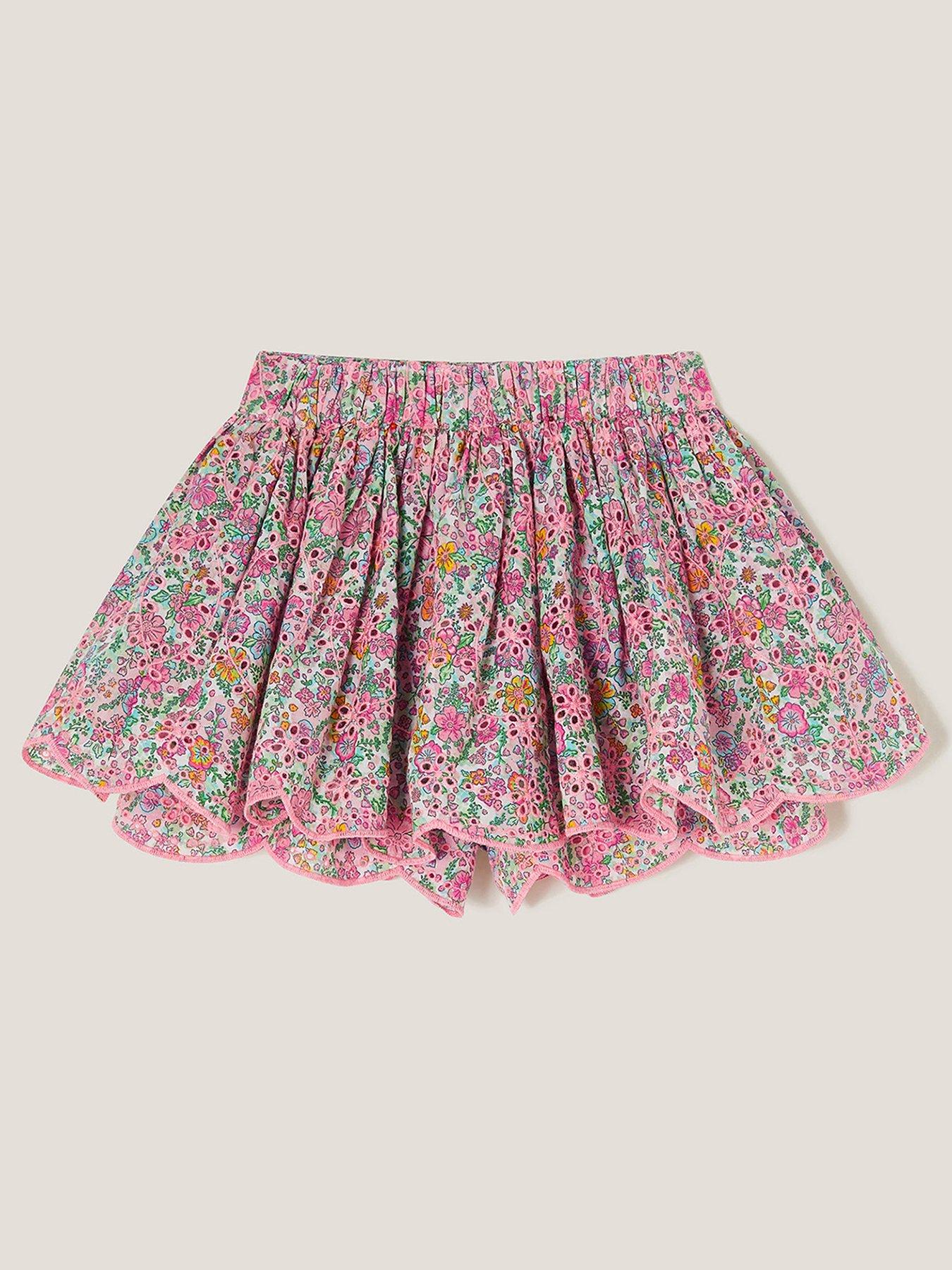Image 2 of 3 of Monsoon Girls Broderie Floral Print Skort - Pink