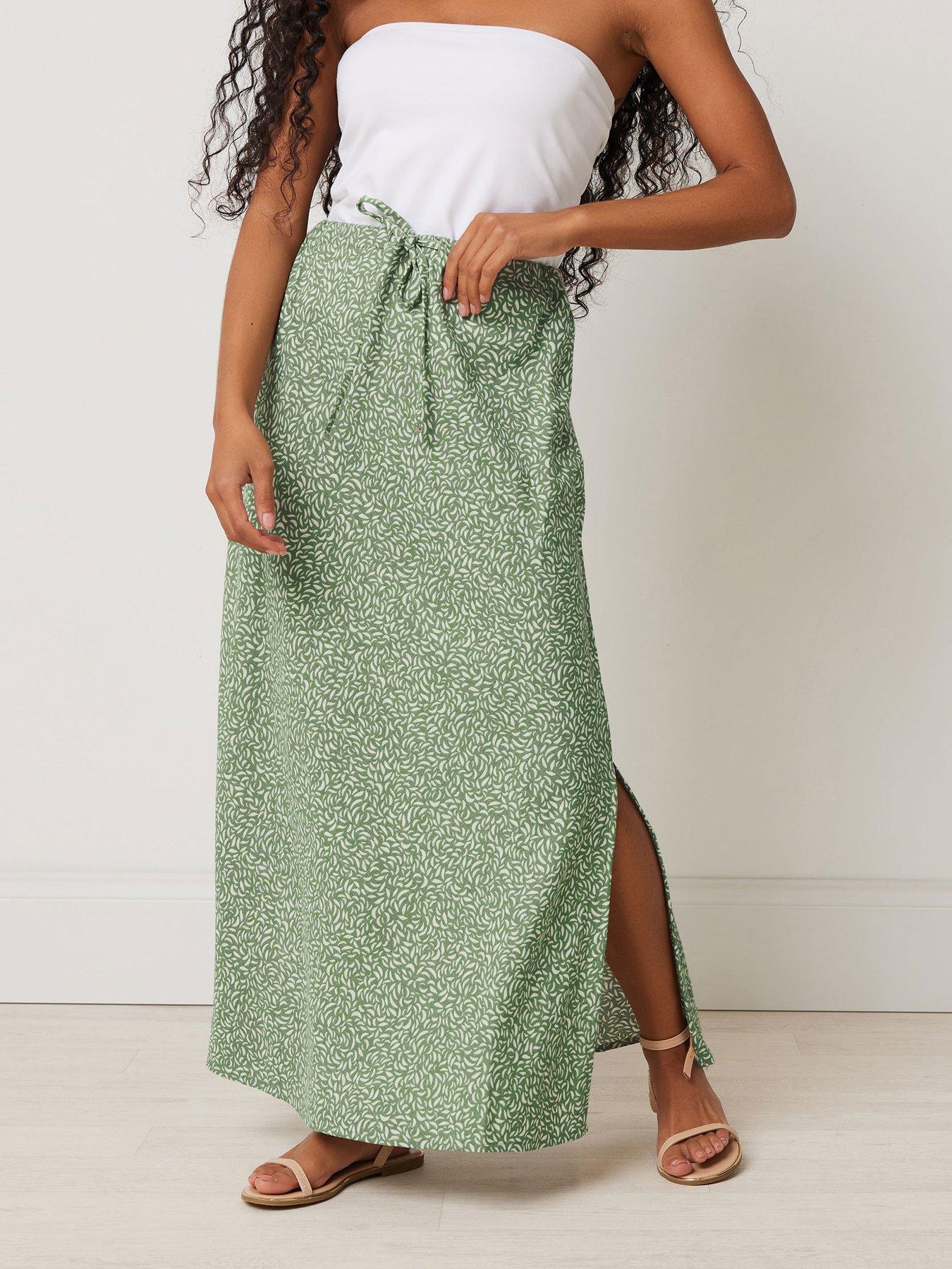 M&Co Petite Linen Maxi Skirt Green Very