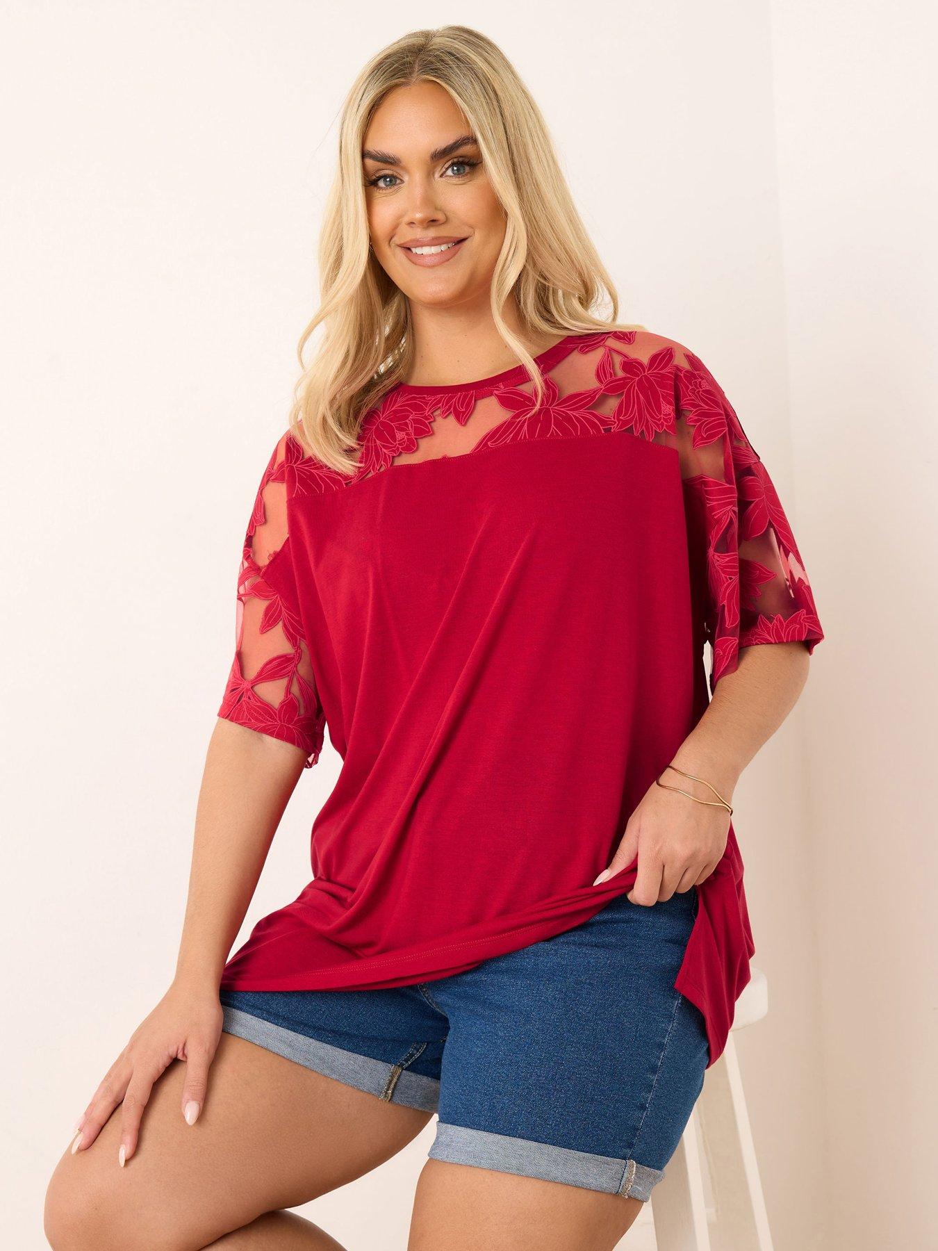 Image 1 of 4 of Yours Curve Boxy Burnout Panel T-Shirt