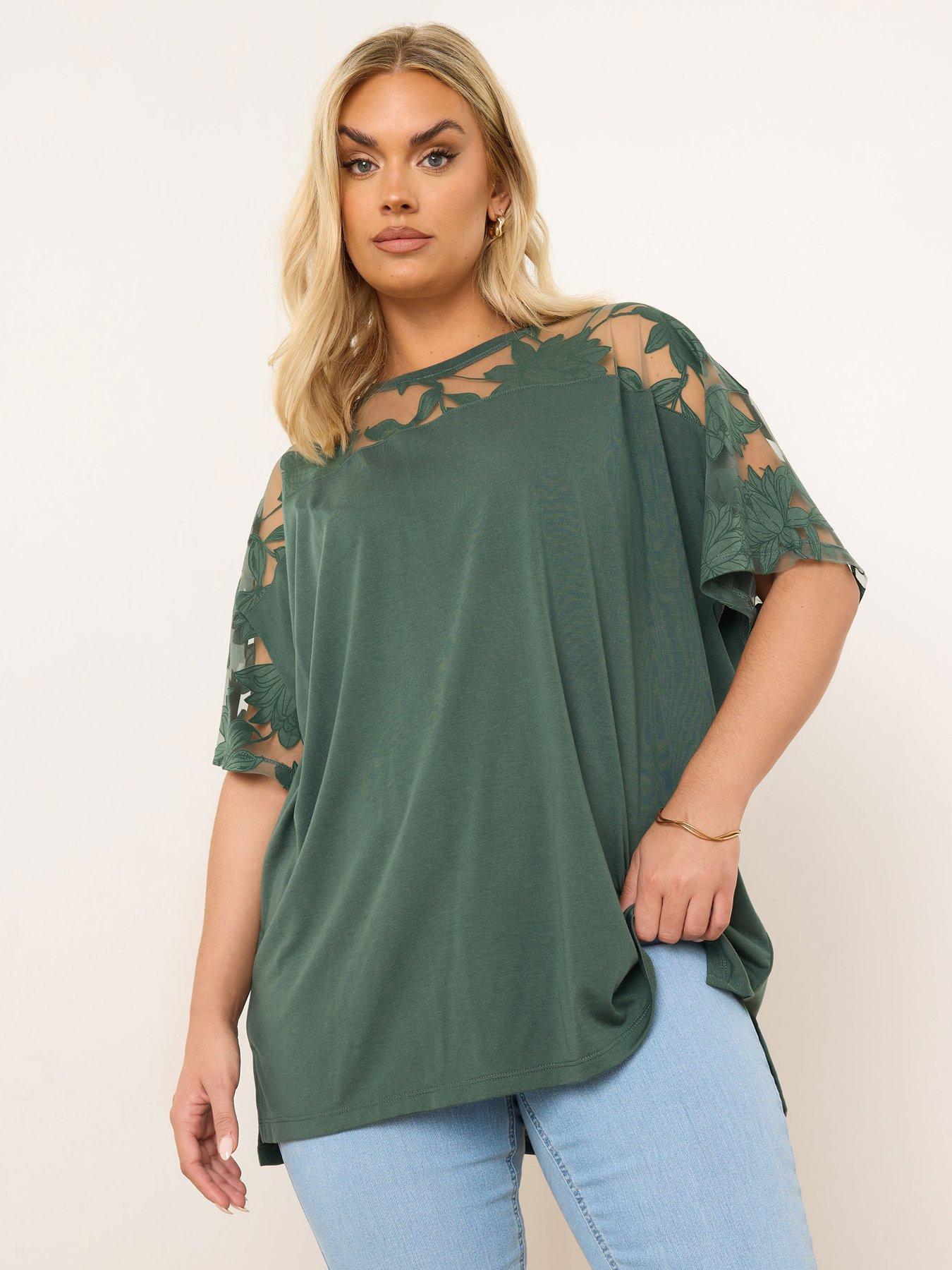 Image 1 of 4 of Yours Curve Boxy Burnout Panel T-Shirt