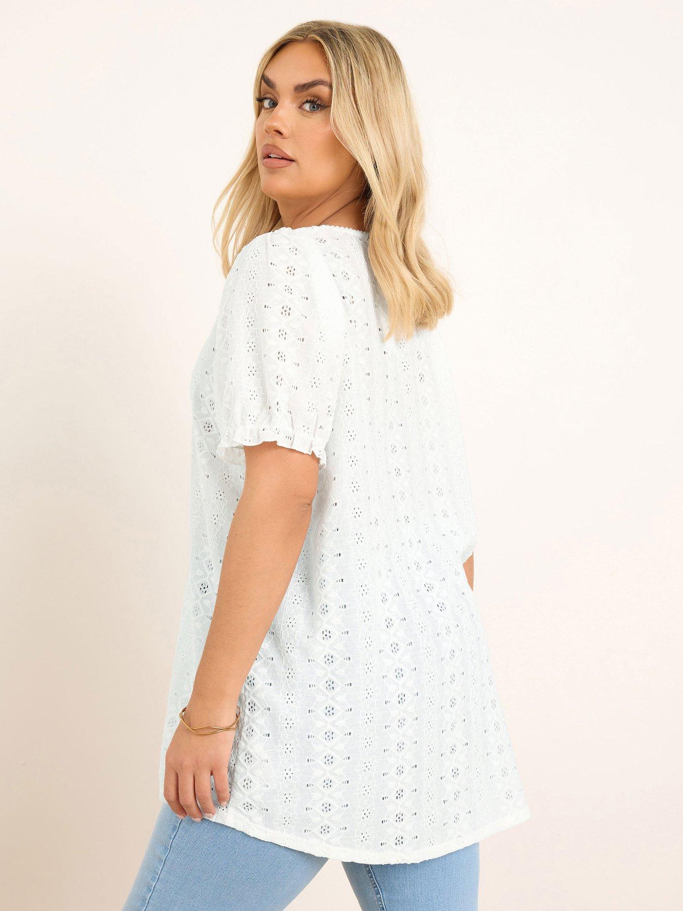 Image 2 of 4 of Yours Curve Puff Sleeve Anglaise Blouse - White