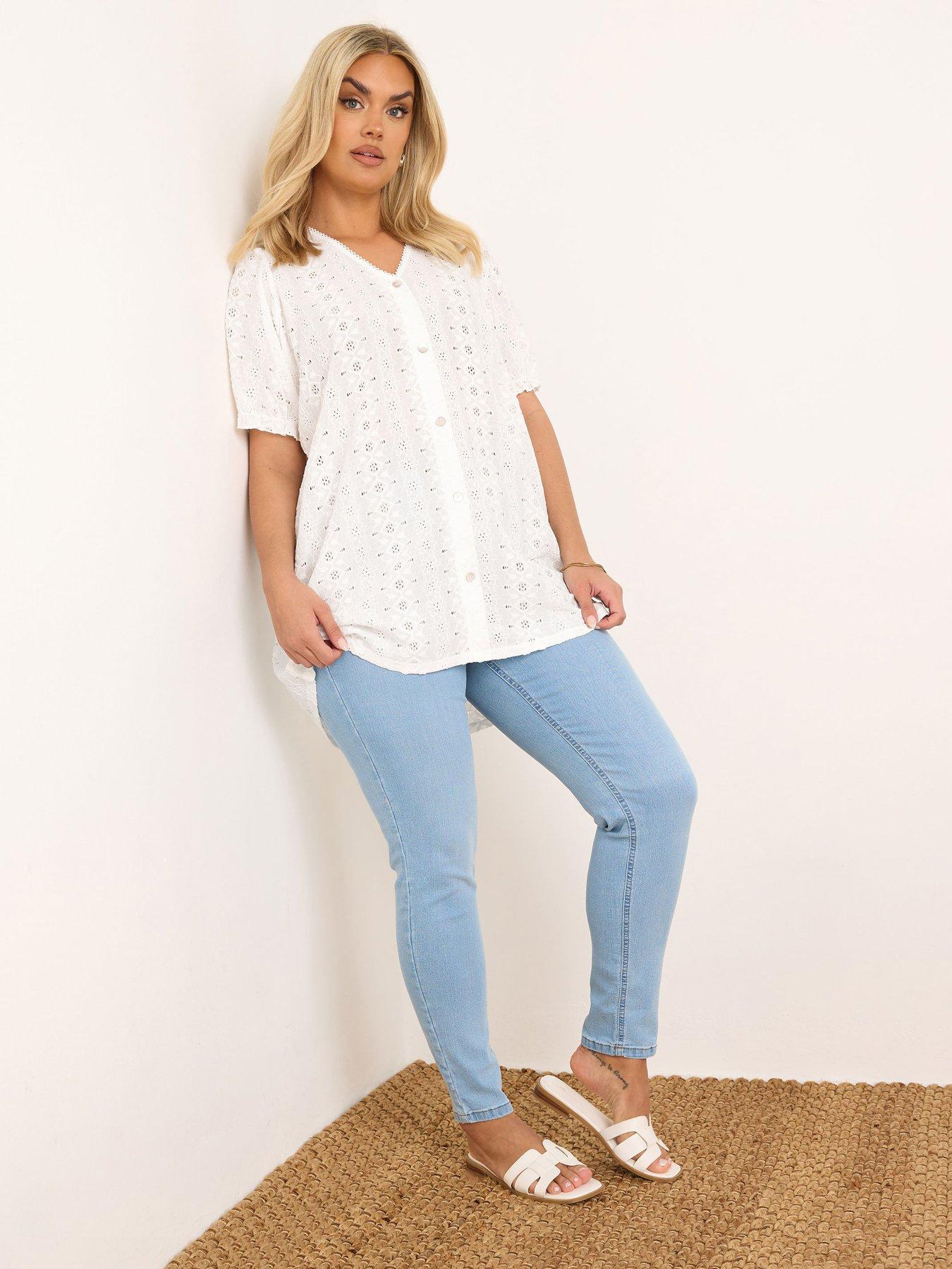 Image 3 of 4 of Yours Curve Puff Sleeve Anglaise Blouse - White