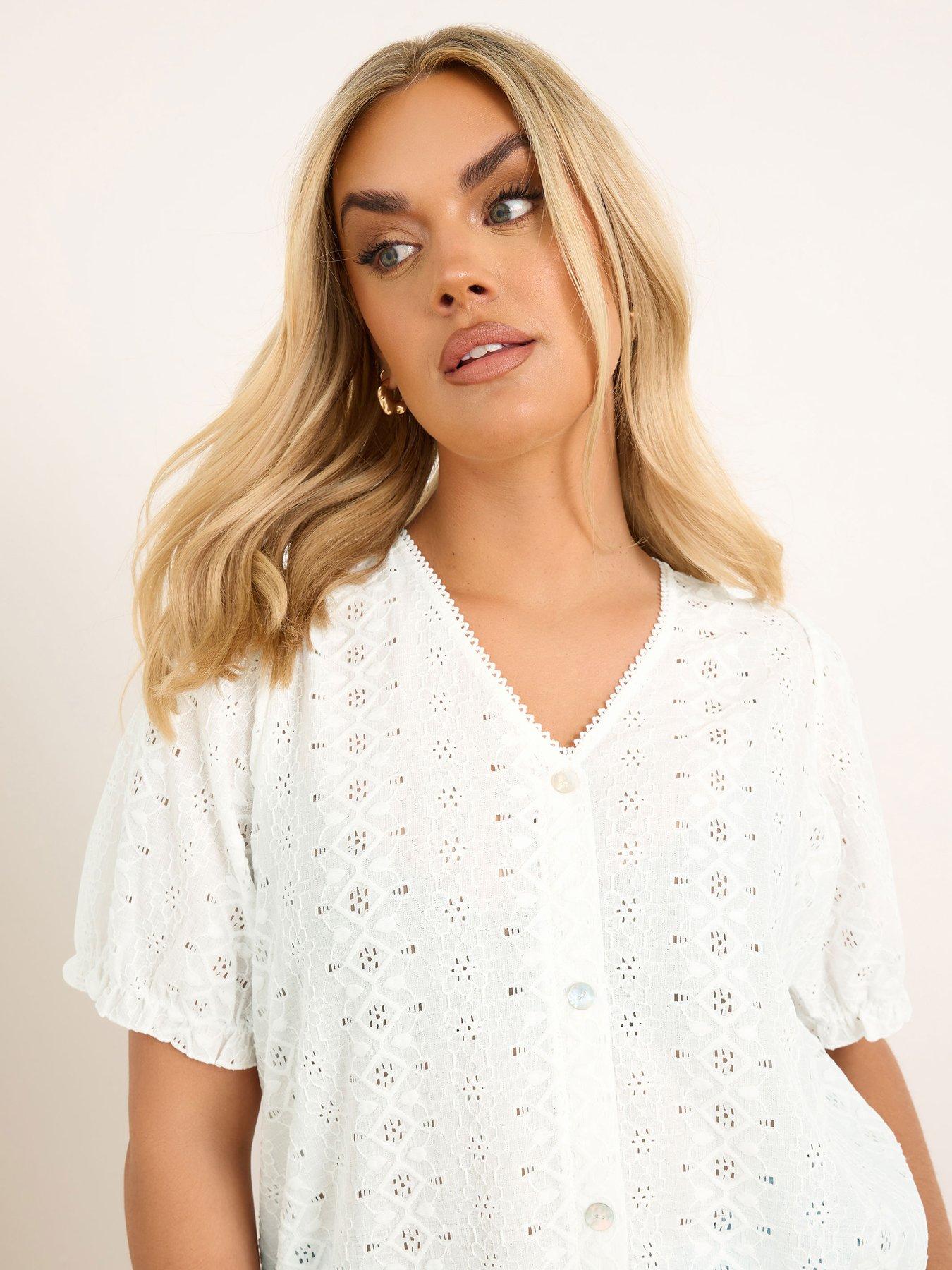 Image 4 of 4 of Yours Curve Puff Sleeve Anglaise Blouse - White