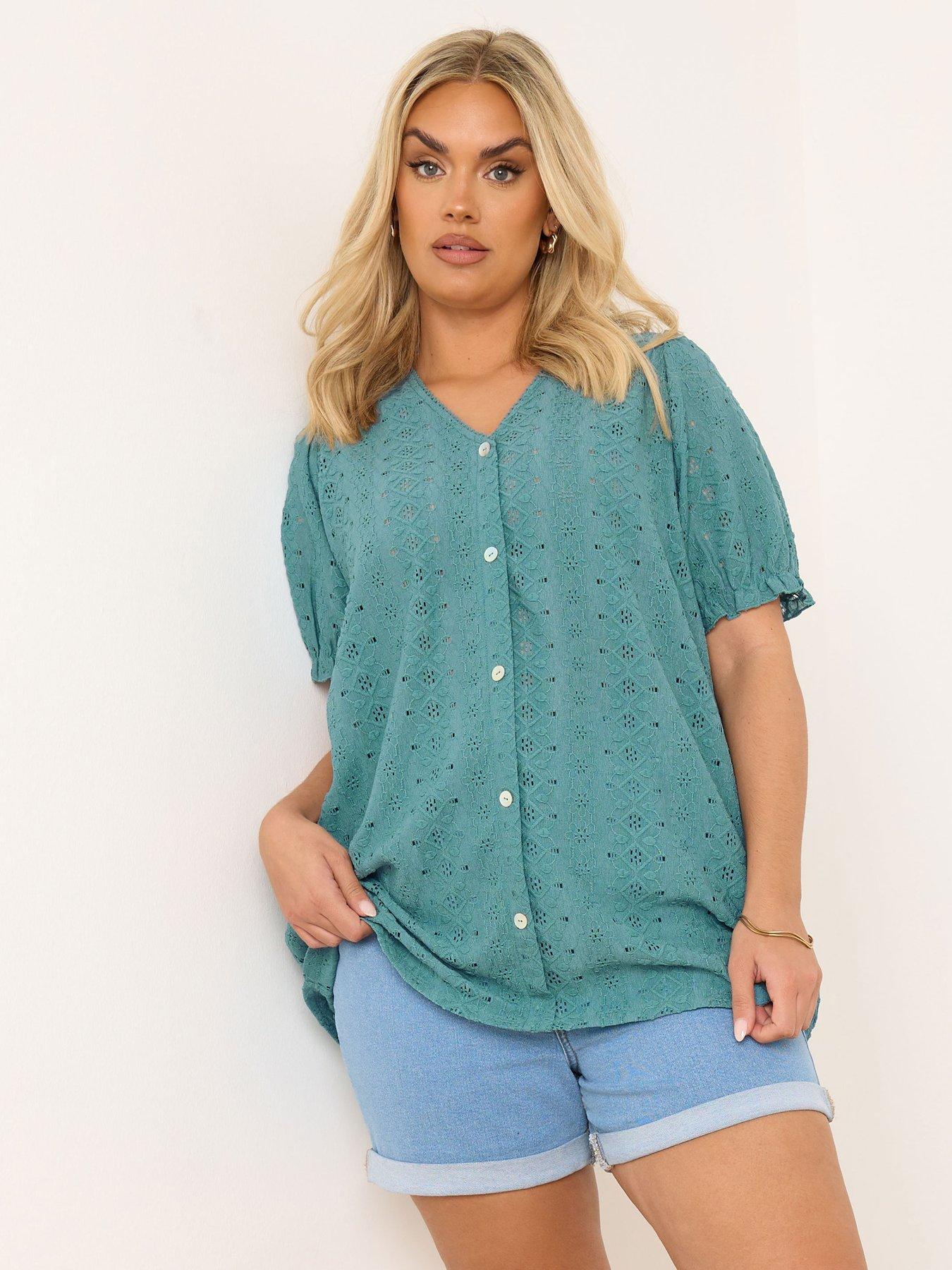 Image 1 of 4 of Yours Curve Puff Sleeve Anglaise Blouse - Blue