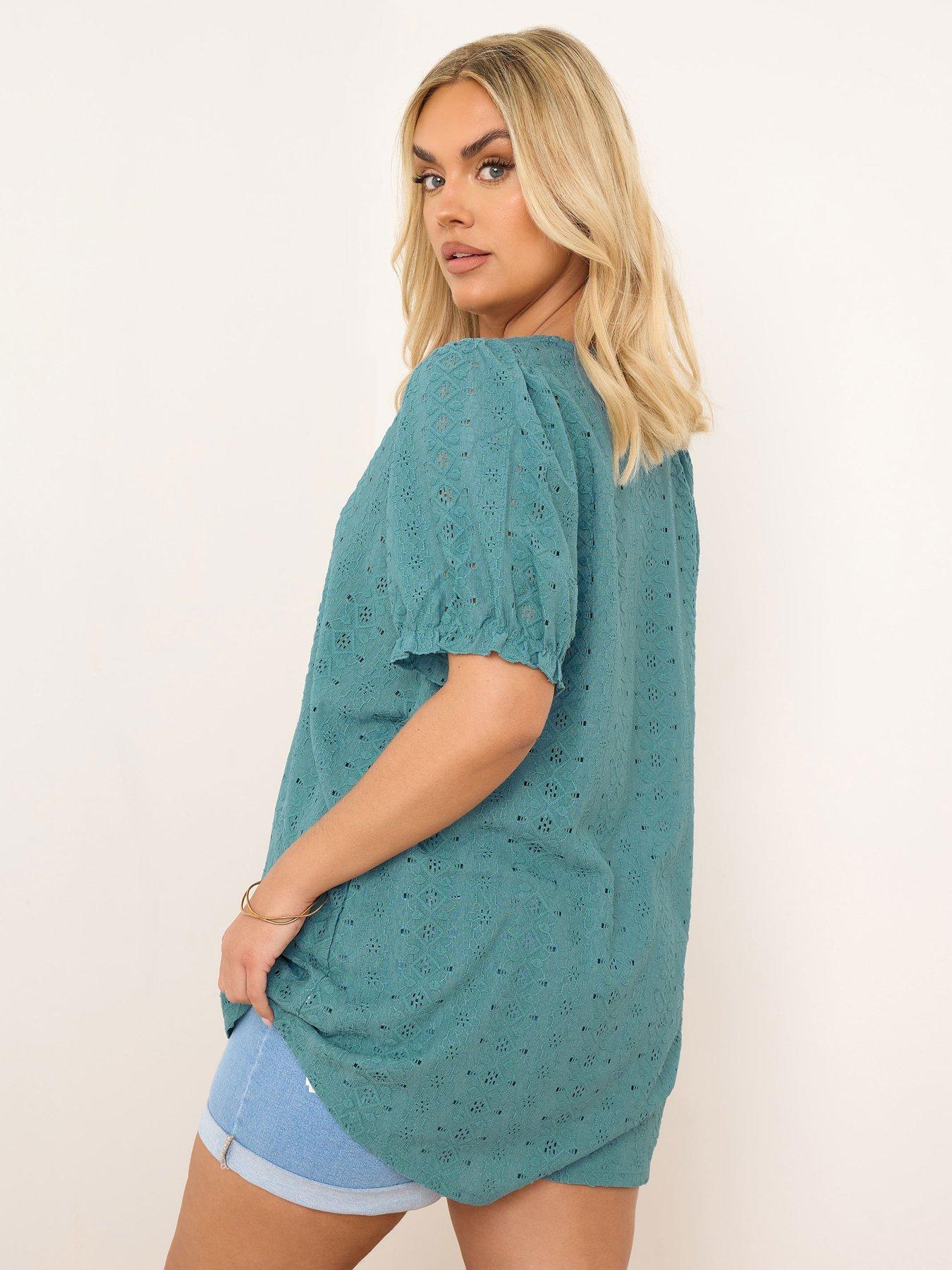 Image 2 of 4 of Yours Curve Puff Sleeve Anglaise Blouse - Blue