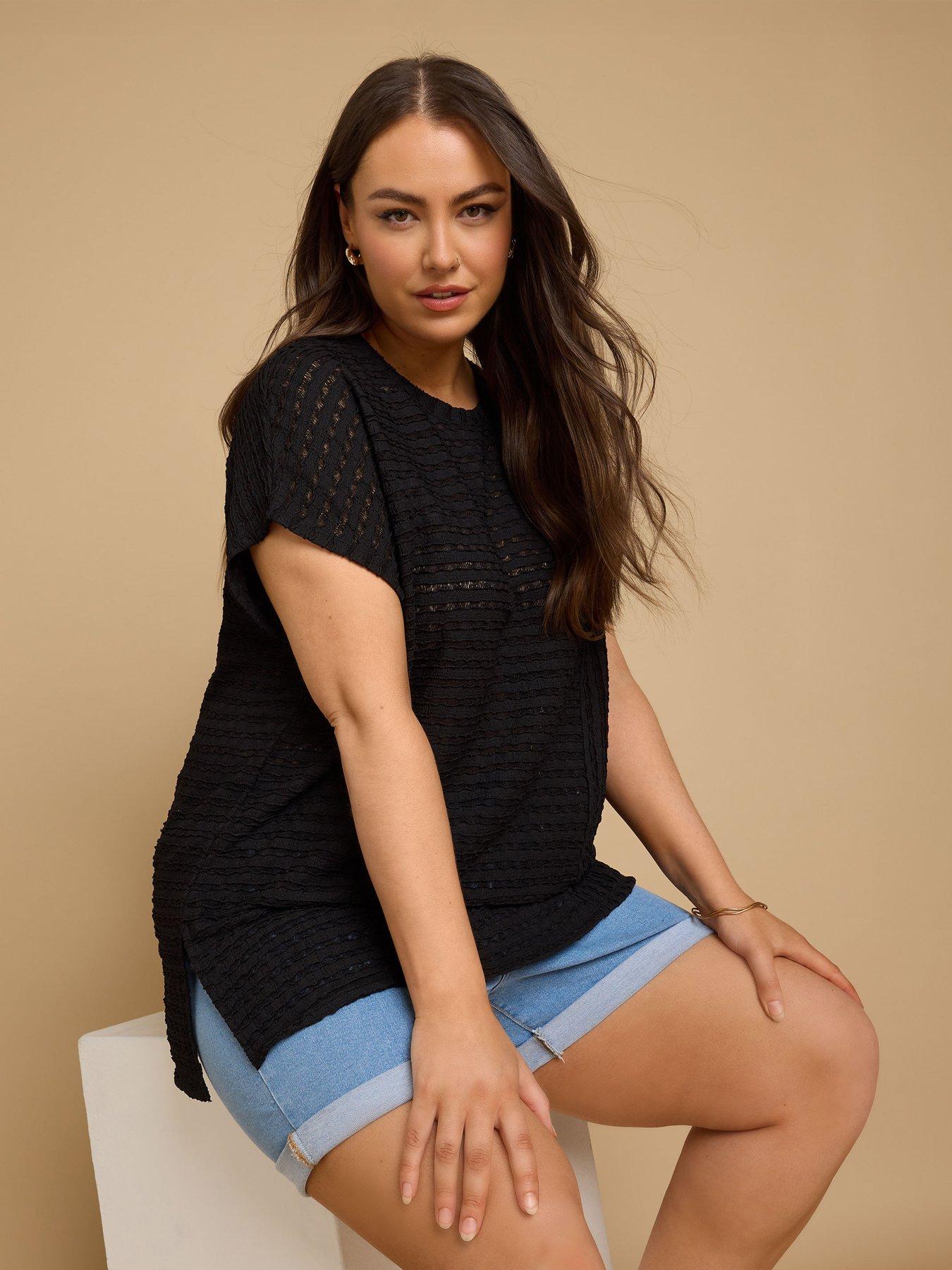 undefined Curve Textured Short Sleeve Top - Black