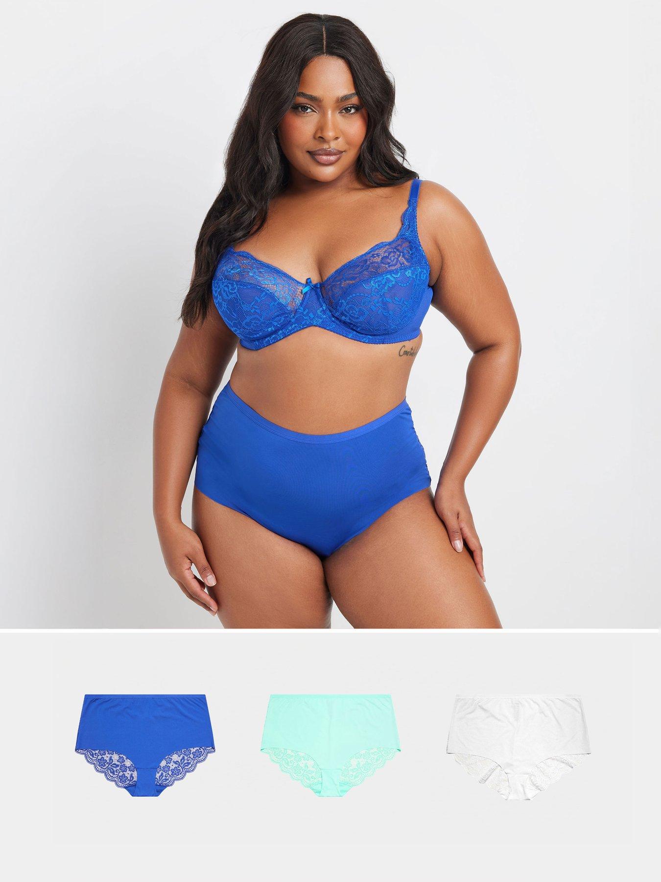 Image of Yours Curve 3 Pack Lace Back Full Brief - Blue