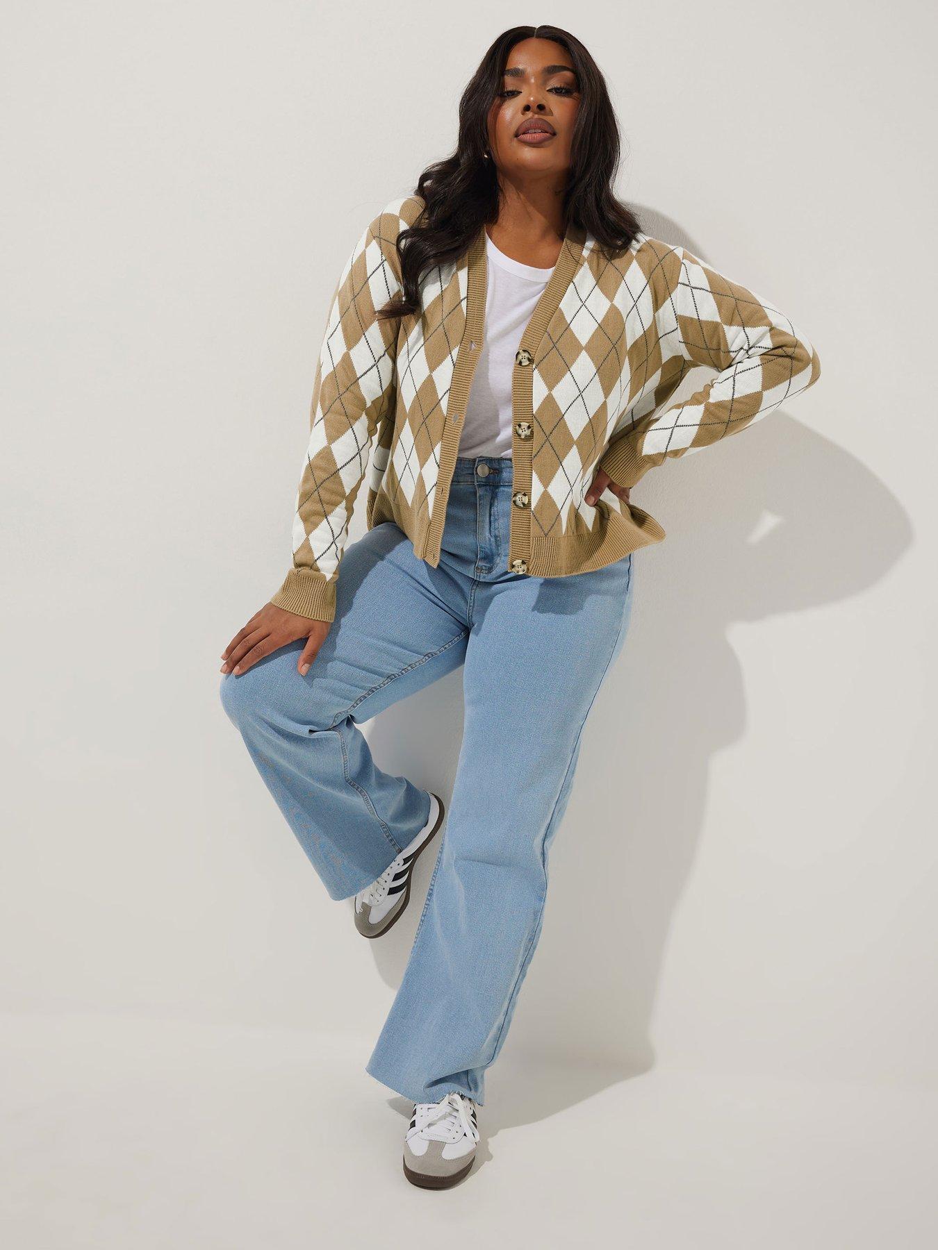 Image 3 of 4 of Yours Curve Neutral Argyle Cardi - Natural