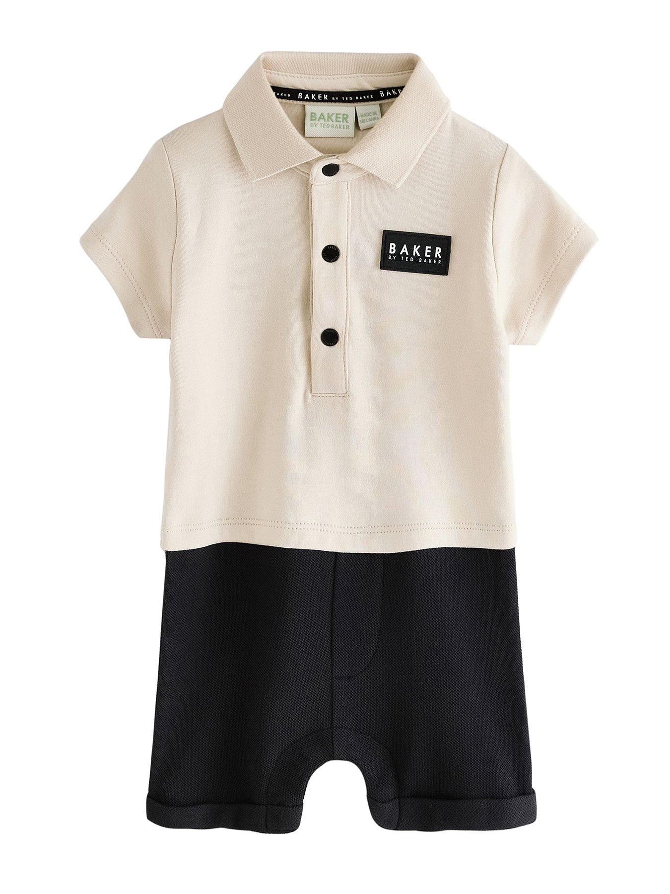 undefined Baby Boys Mock Polo Romper - Stone