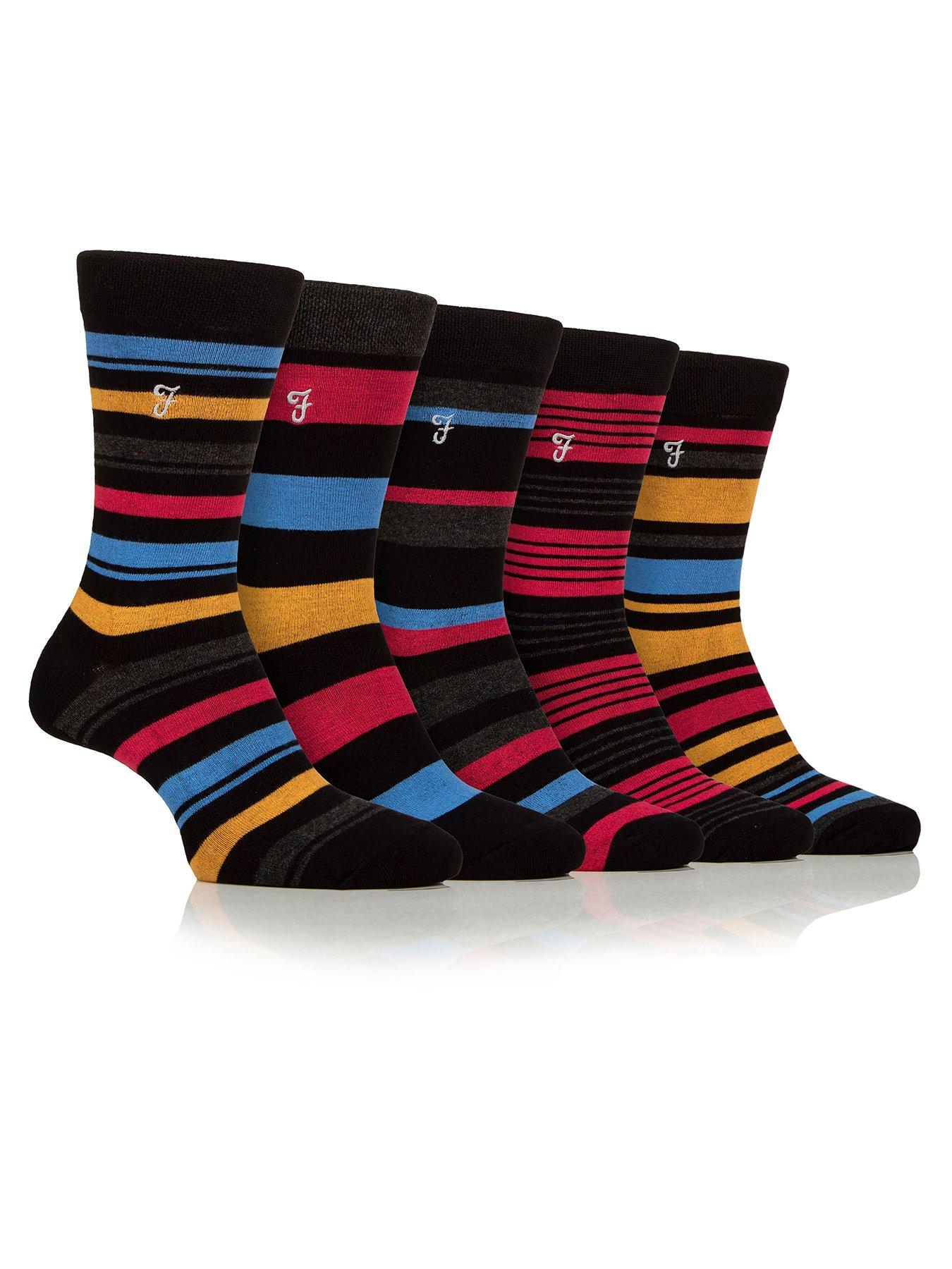 Image 1 of 2 of Farah Bamboo Stripe Crew Socks 5 Pack - Multi