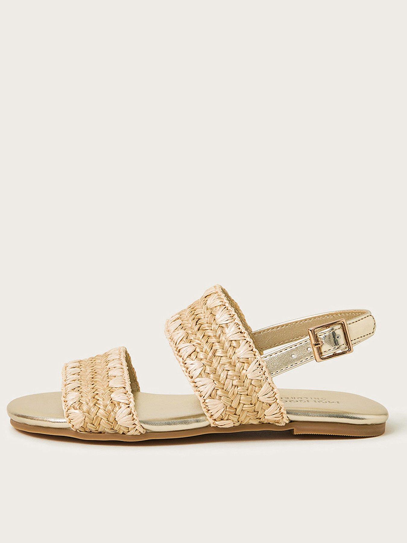 Image 1 of 3 of Monsoon Girls Woven Whipstitch Strappy Sandals - Gold
