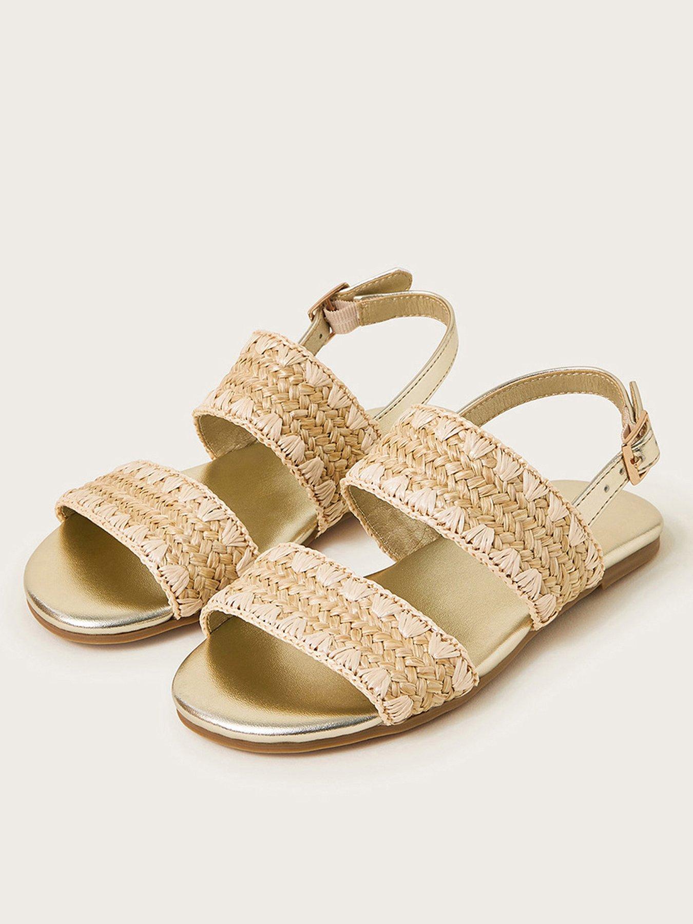 Image 2 of 3 of Monsoon Girls Woven Whipstitch Strappy Sandals - Gold