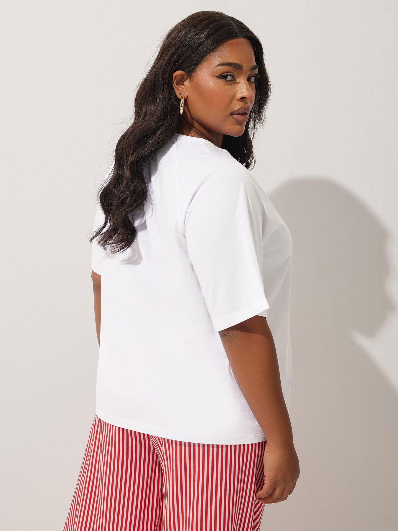 Image 2 of 4 of Yours Curve Pasta Lover Club Raglan T-Shirt - White