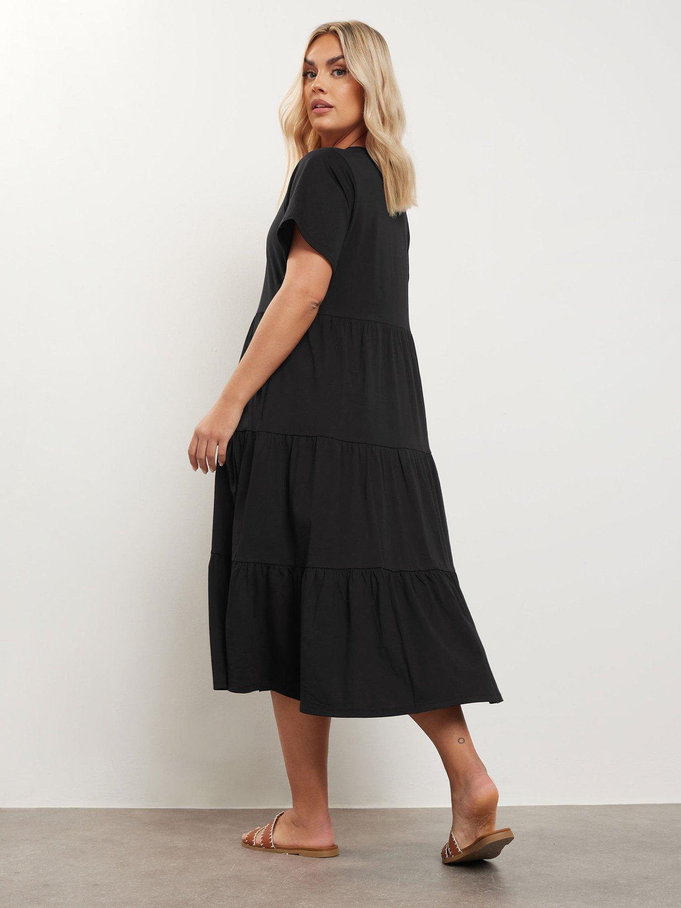 Image 2 of 4 of Yours Curve Cotton Tiered Dress - Black