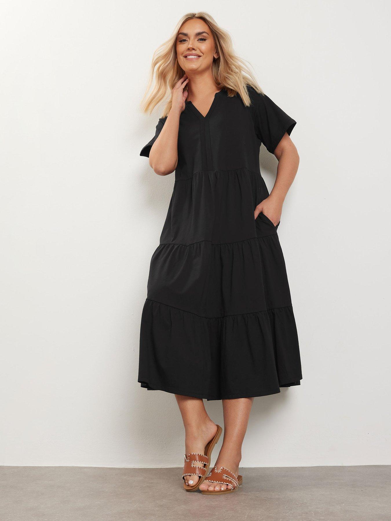 Image 3 of 4 of Yours Curve Cotton Tiered Dress - Black