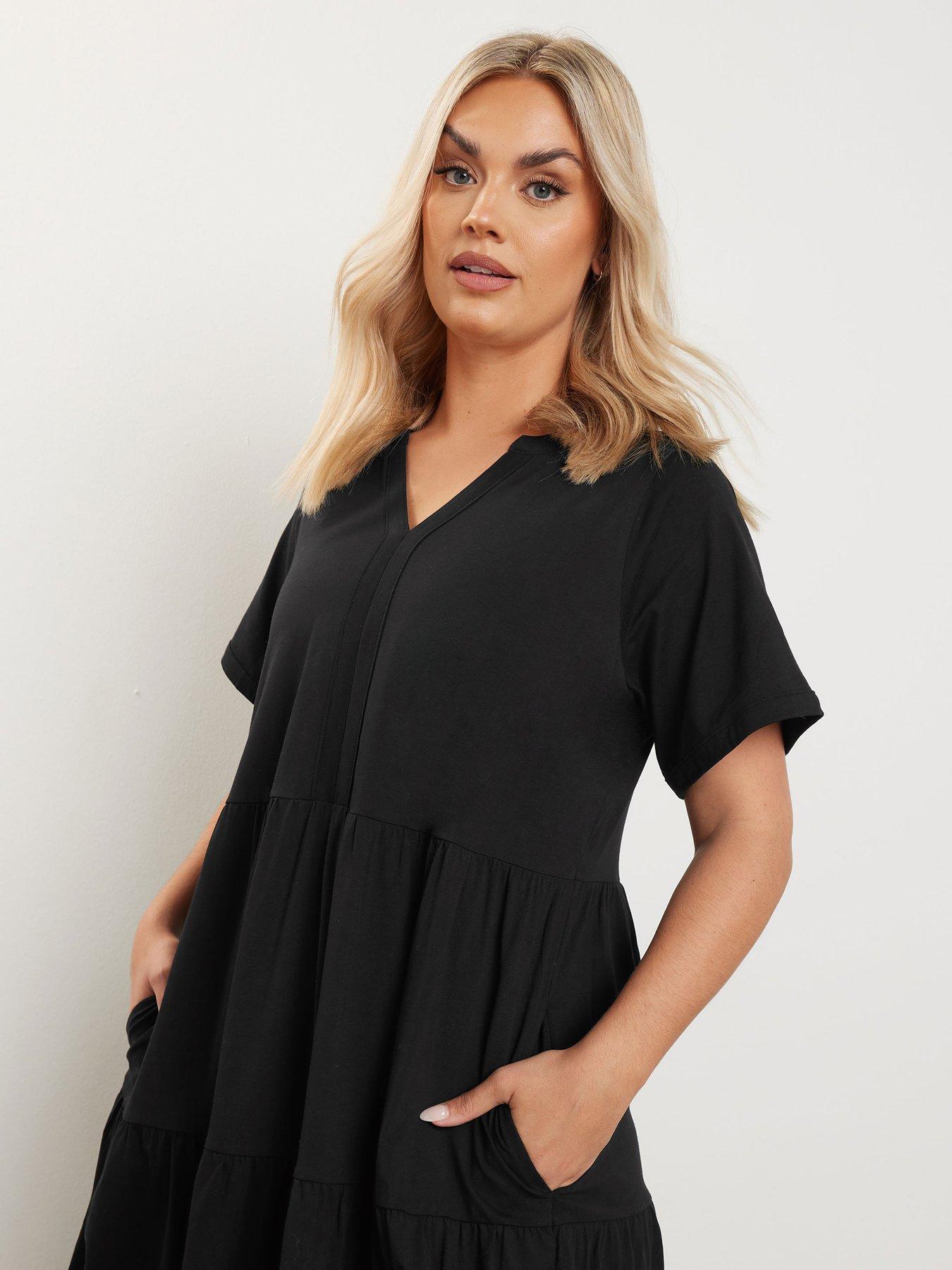 Image 4 of 4 of Yours Curve Cotton Tiered Dress - Black