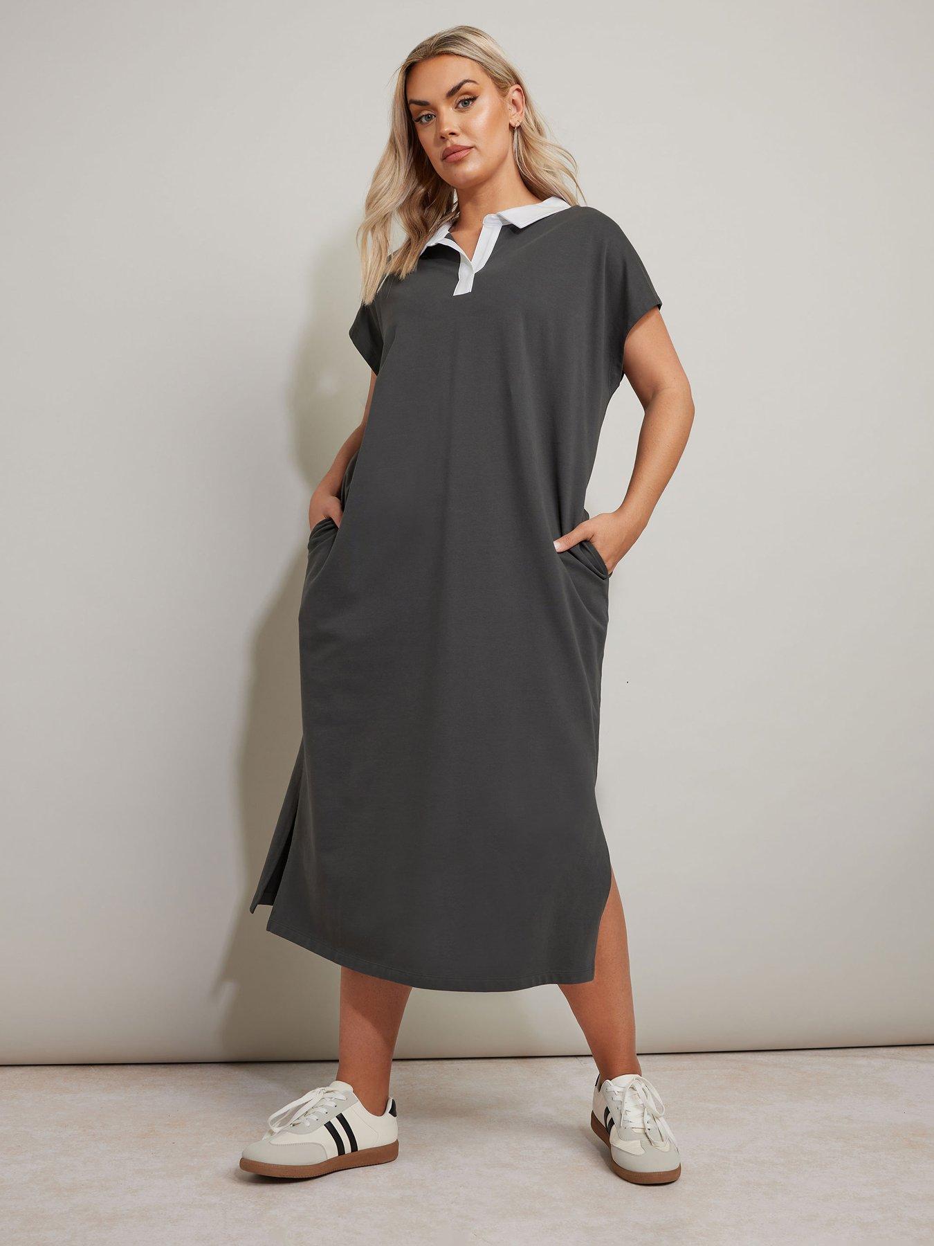 undefined Curve Rugby Collar Dress - Grey
