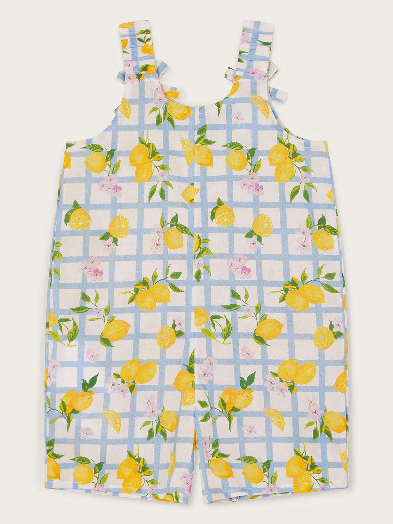 Image 2 of 3 of Monsoon Baby Girls Lemon Tile Print Romper - Blue