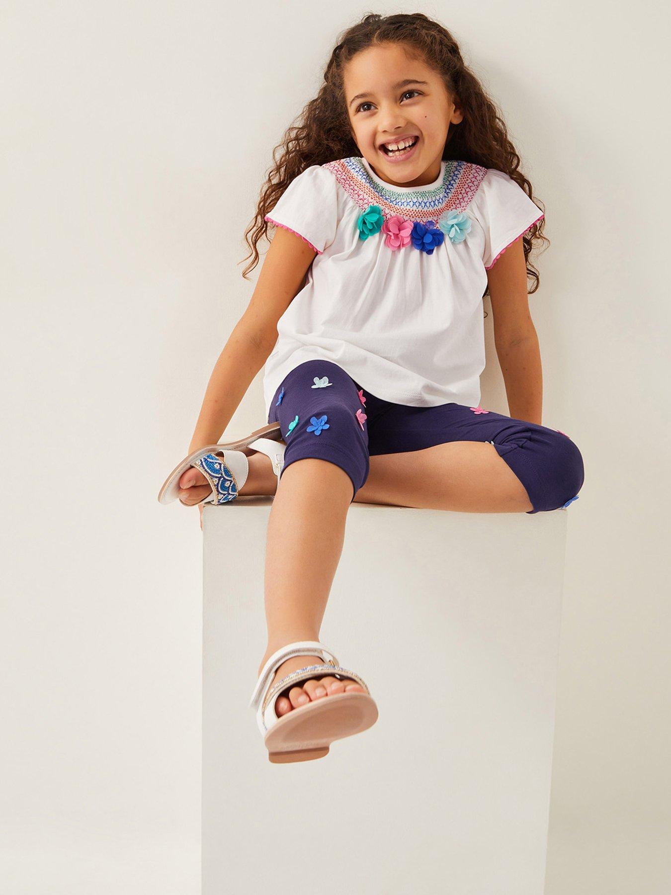 undefined Girls Shirred 3D Flowers Set - Light Cream