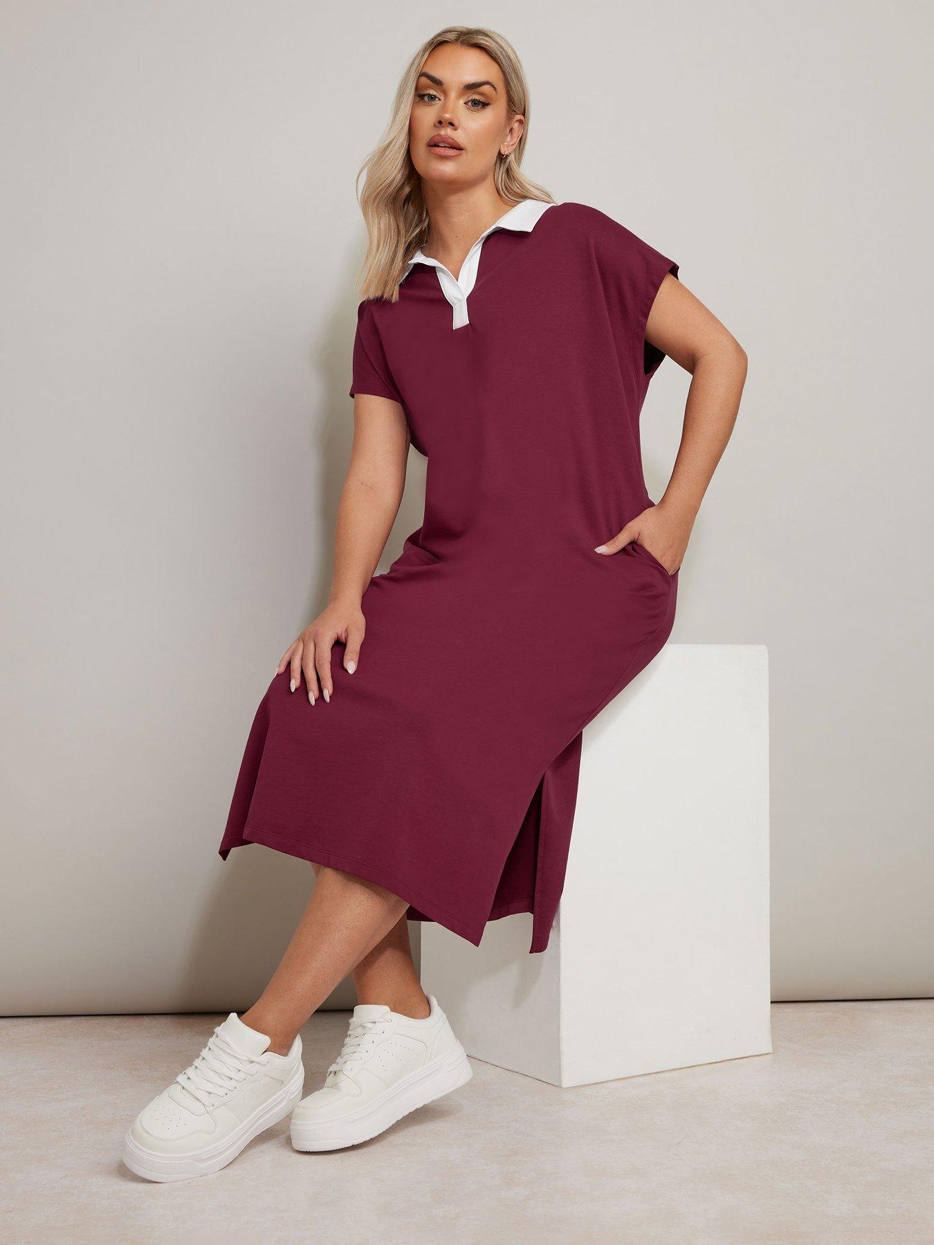 undefined Curve Rugby Collar Dress - Red