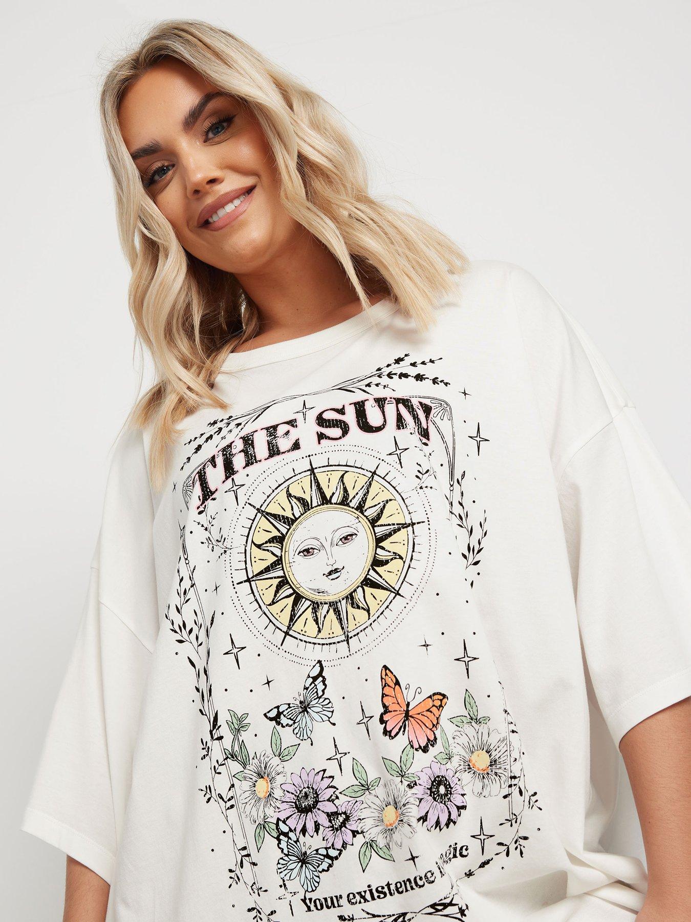 Image 4 of 4 of Yours Curve Placement Print Oversized Boxy T-Shirt