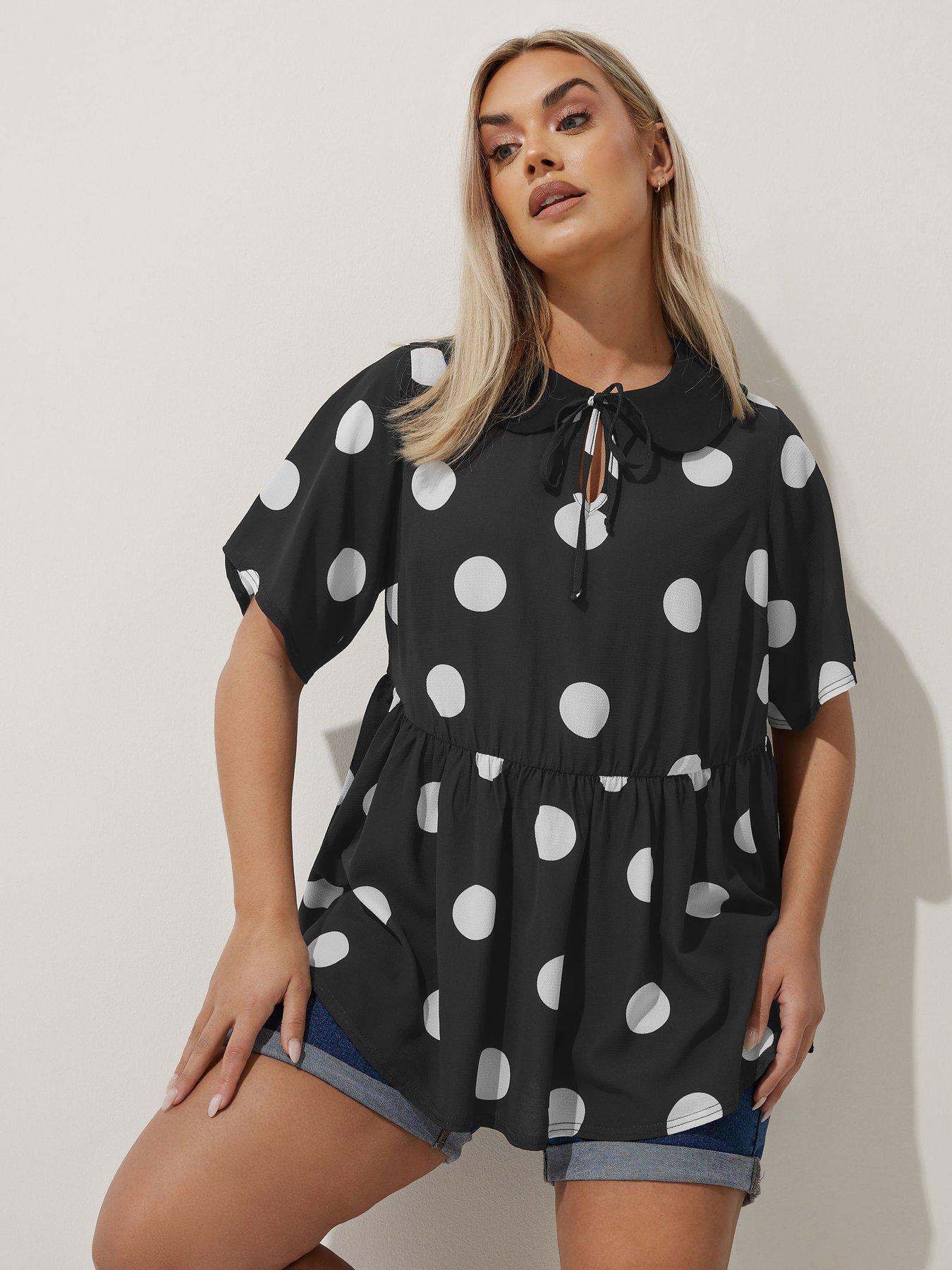 undefined Curve Polka Dot Collar Top
