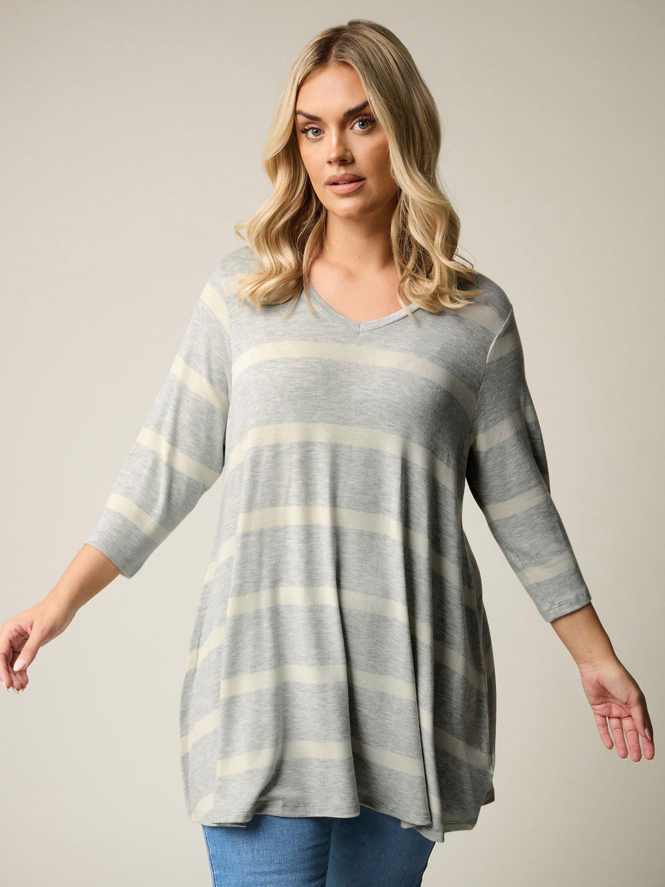 undefined Curve Striped Jersey Top - Grey