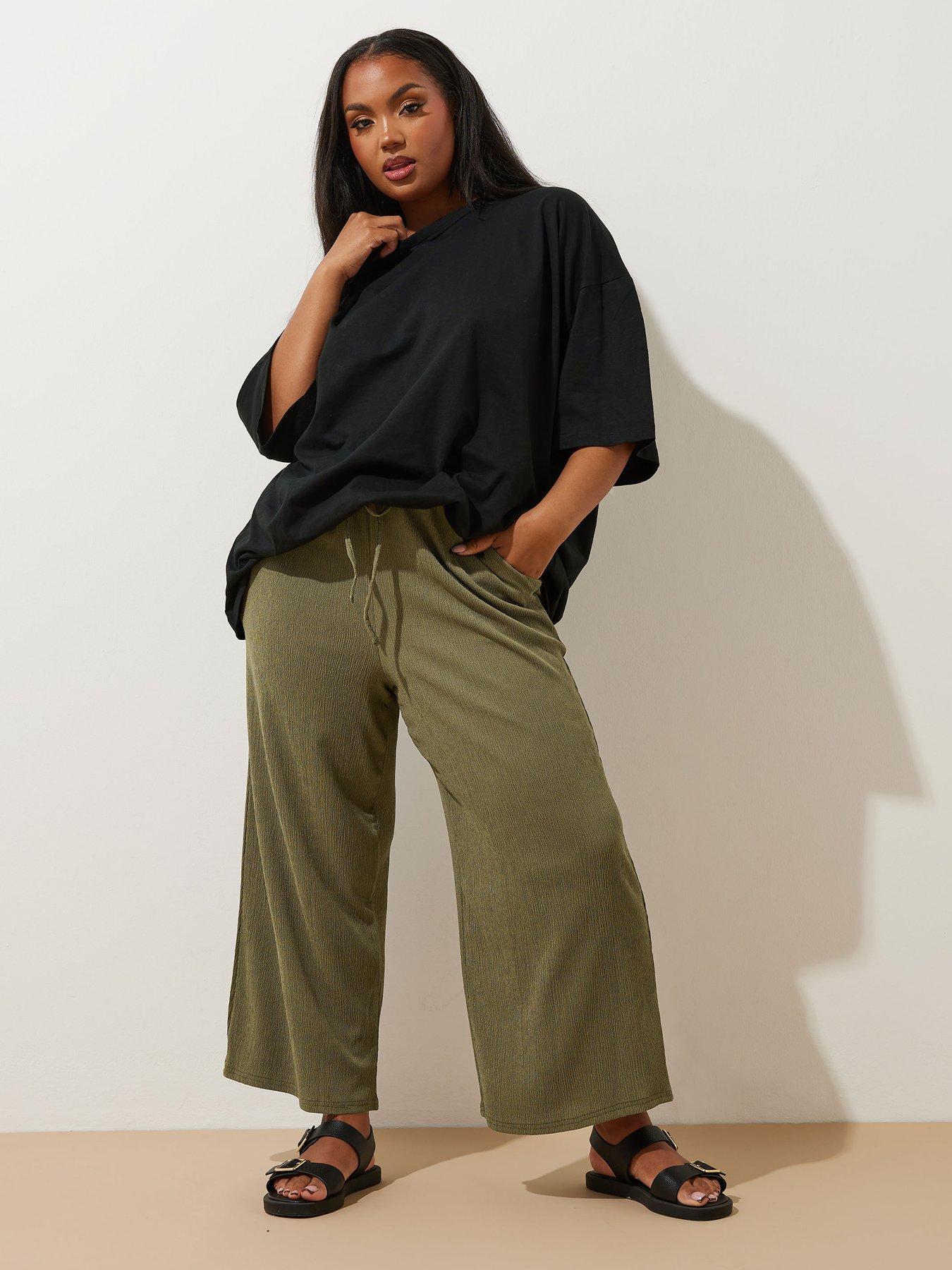 Image 3 of 4 of Yours Curve Tie Waist Culotte - Green