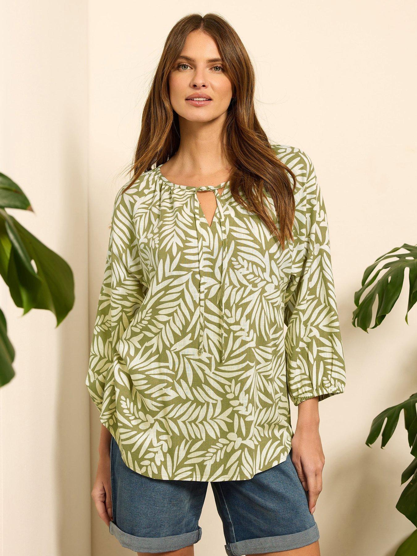 undefined Long Sleeve Tie Neck Top