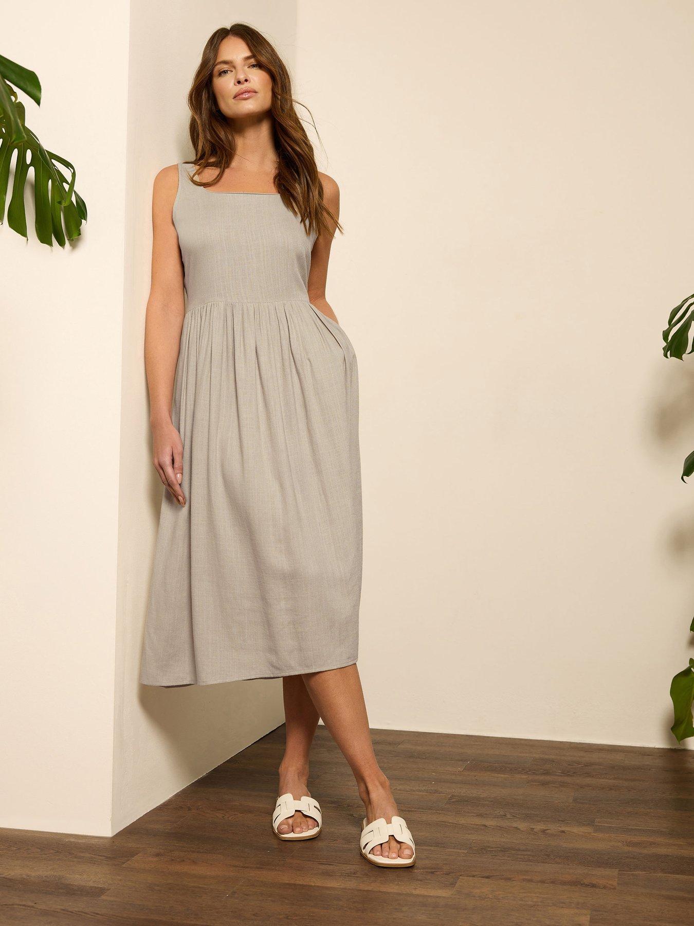 undefined V Neck Sleeveless Dress - Natural