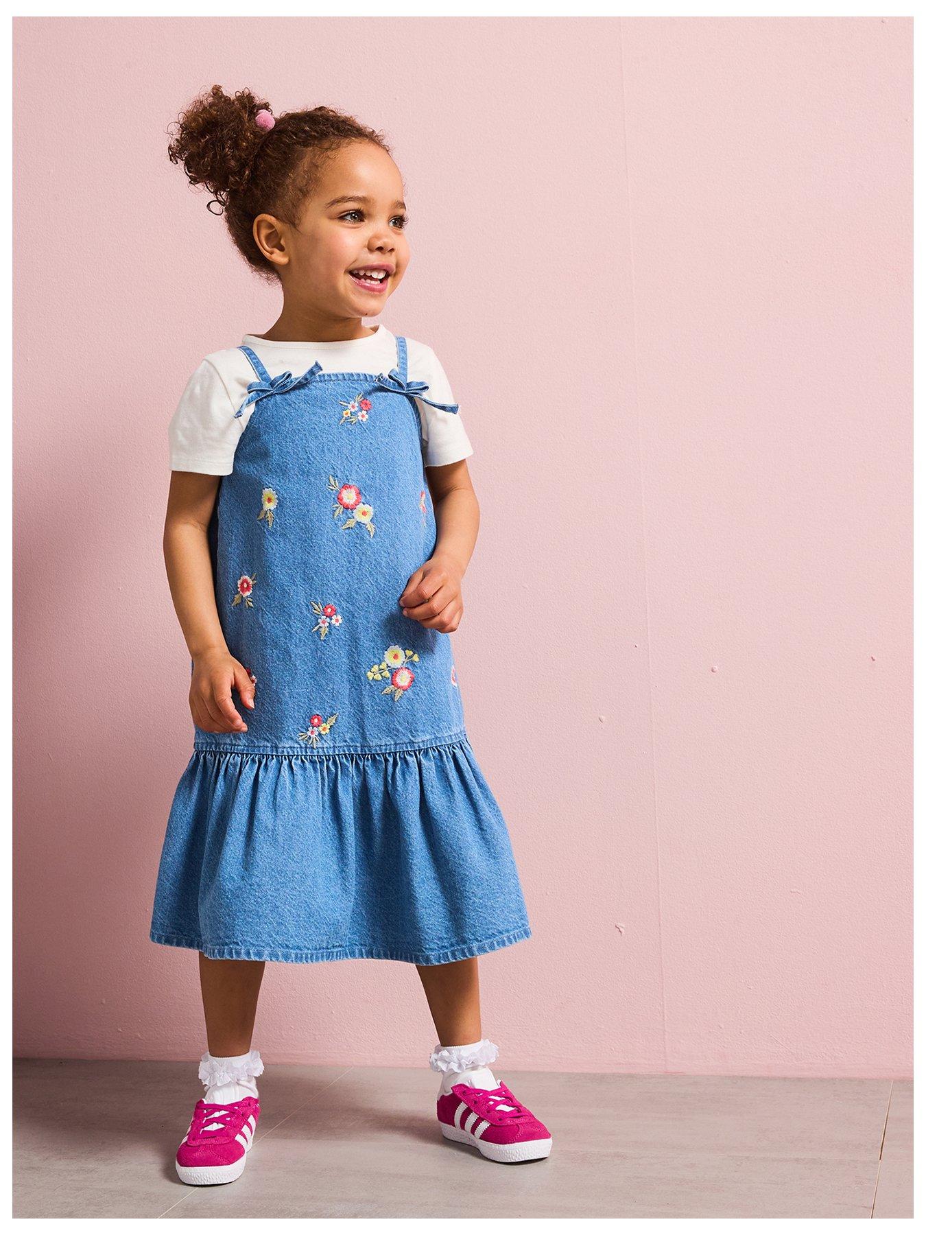 undefined Girls Floral Denim Dress And T-Shirt Set - Blue