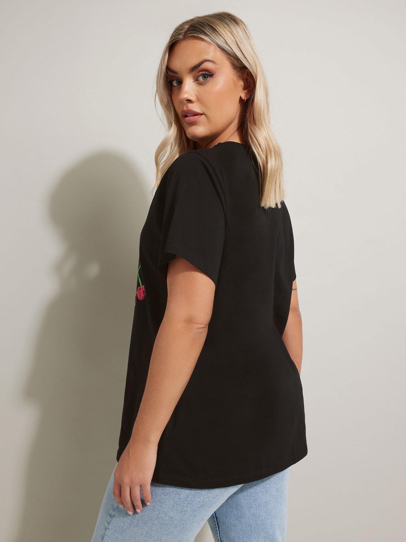 Image 2 of 4 of Yours Curve Sequin Cherry T-Shirt