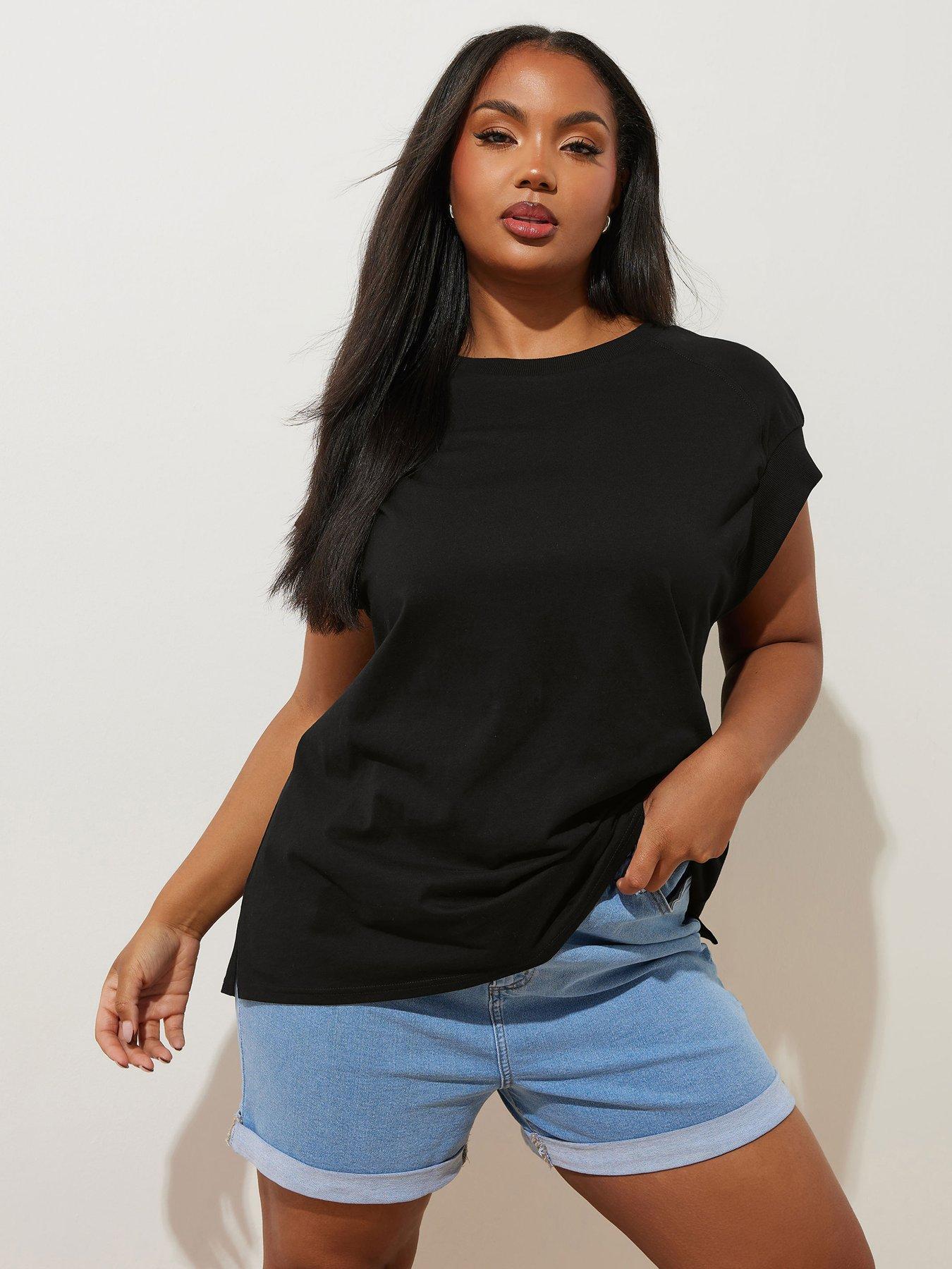 undefined Curve Rib Grown On Sleeve T-Shirt - Black