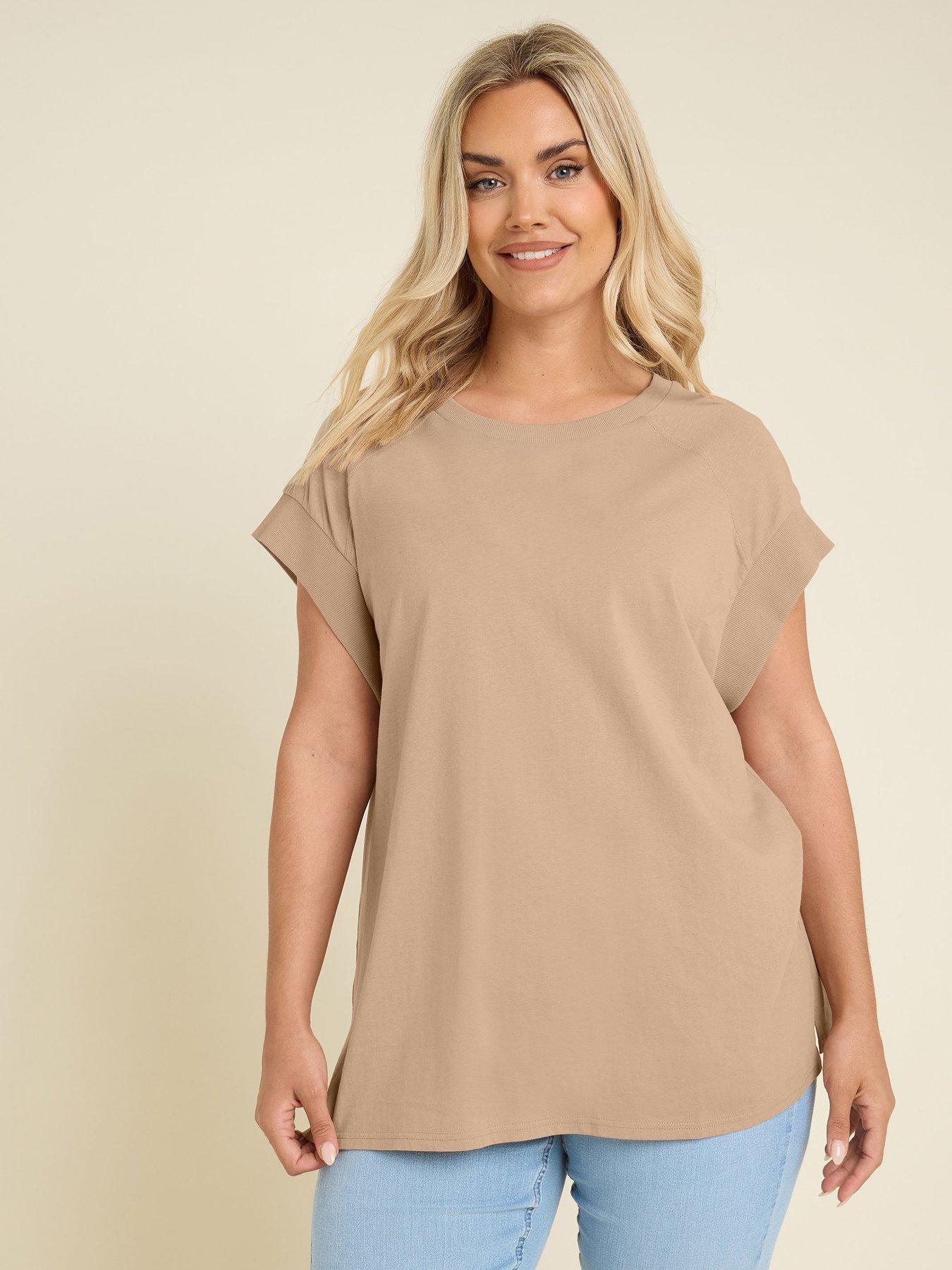 undefined Curve Rib Grown On Sleeve T-Shirt - Natural
