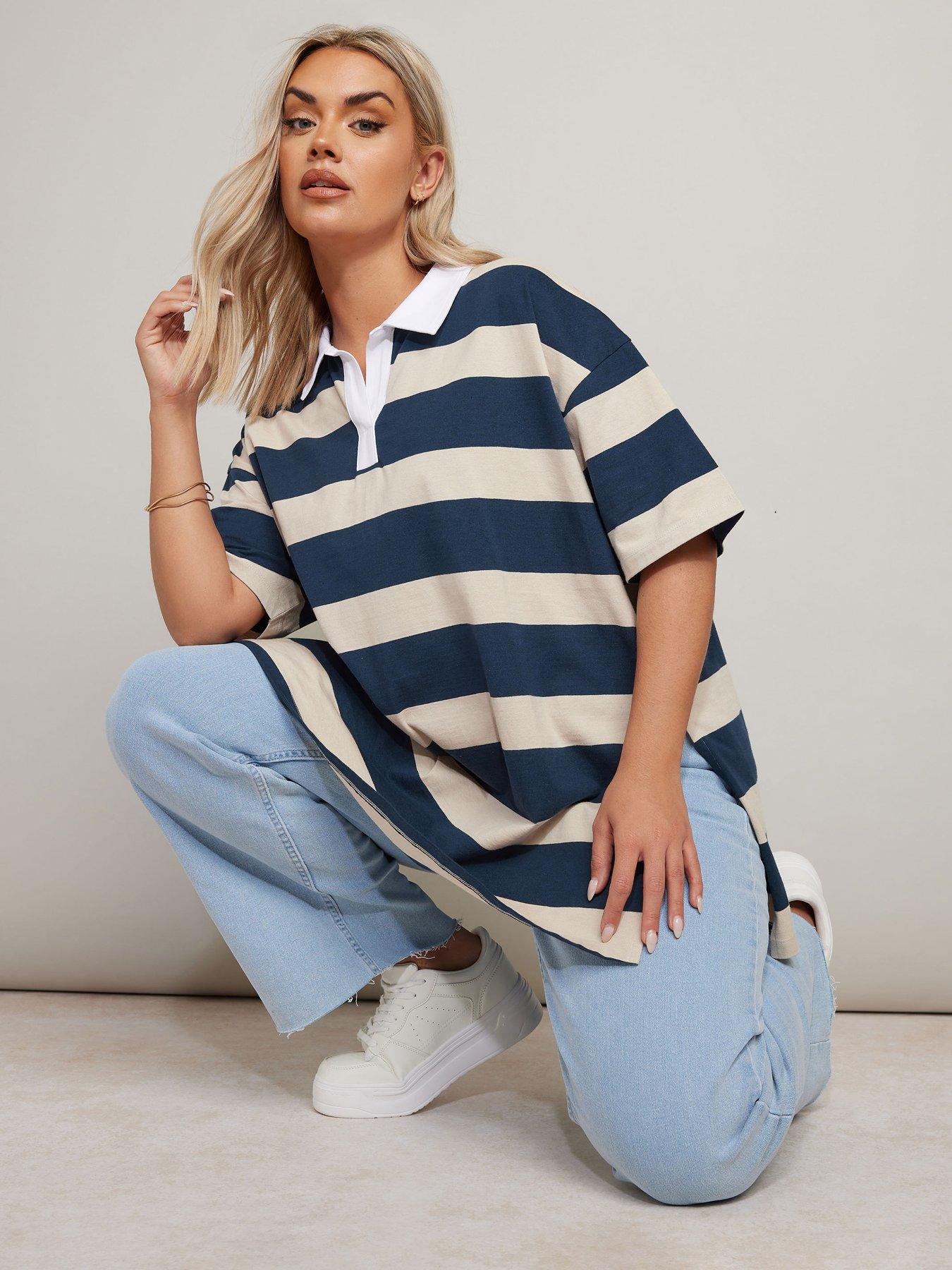 undefined Curve Rugby Collar Top - Blue
